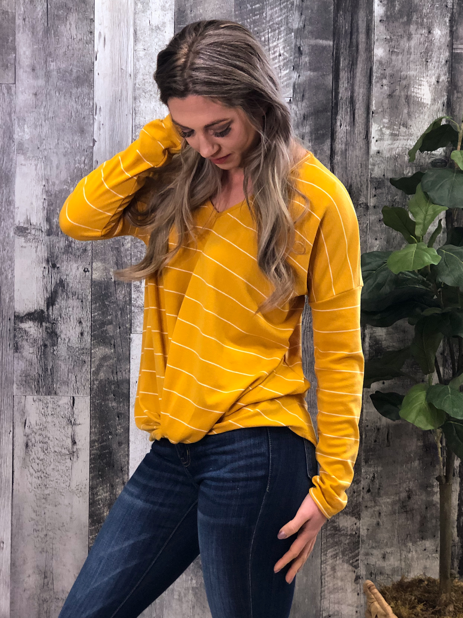 Mustard Twist Bottom Striped Top