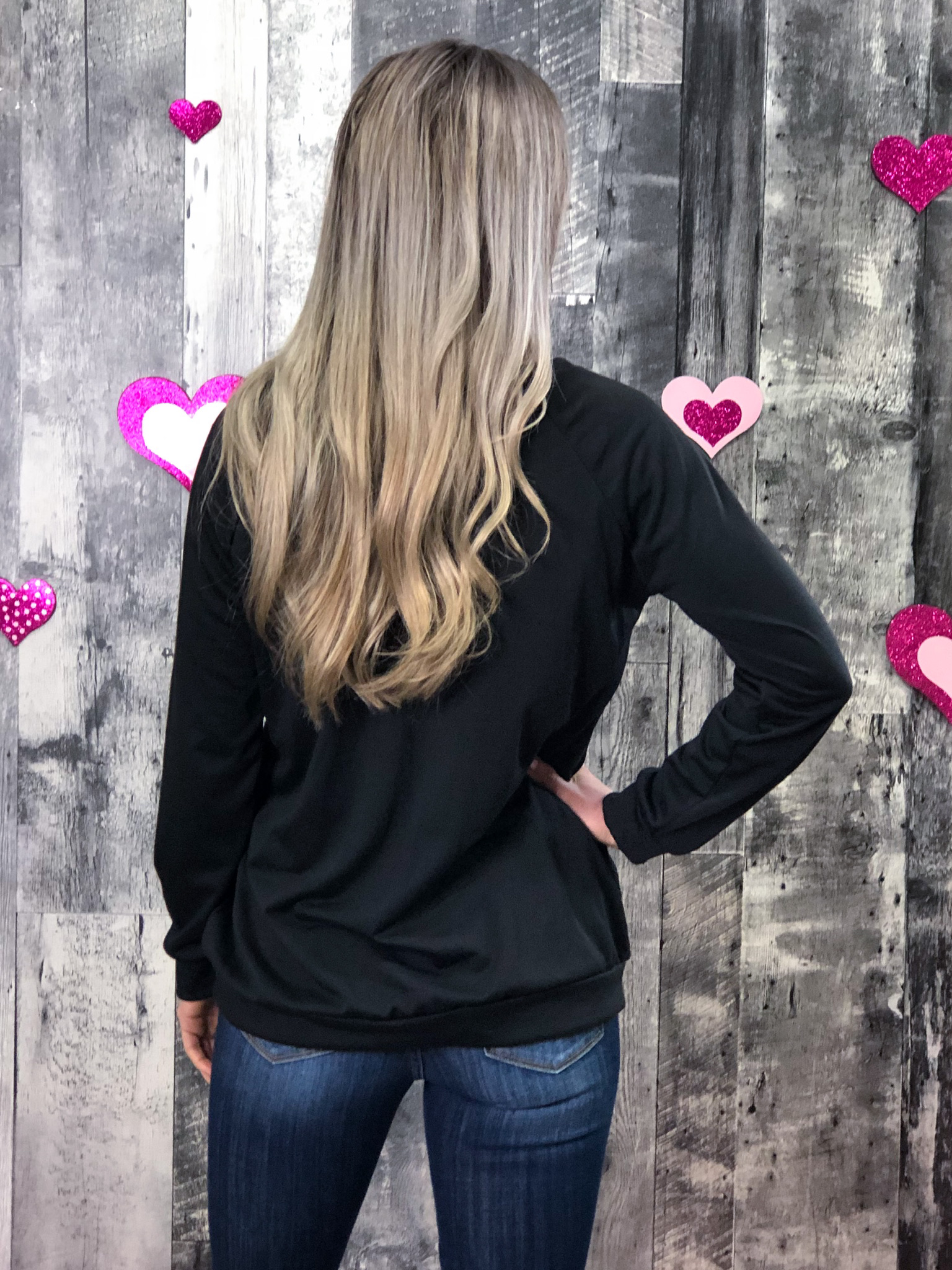 Black Sweater with Pink Sequin Heart