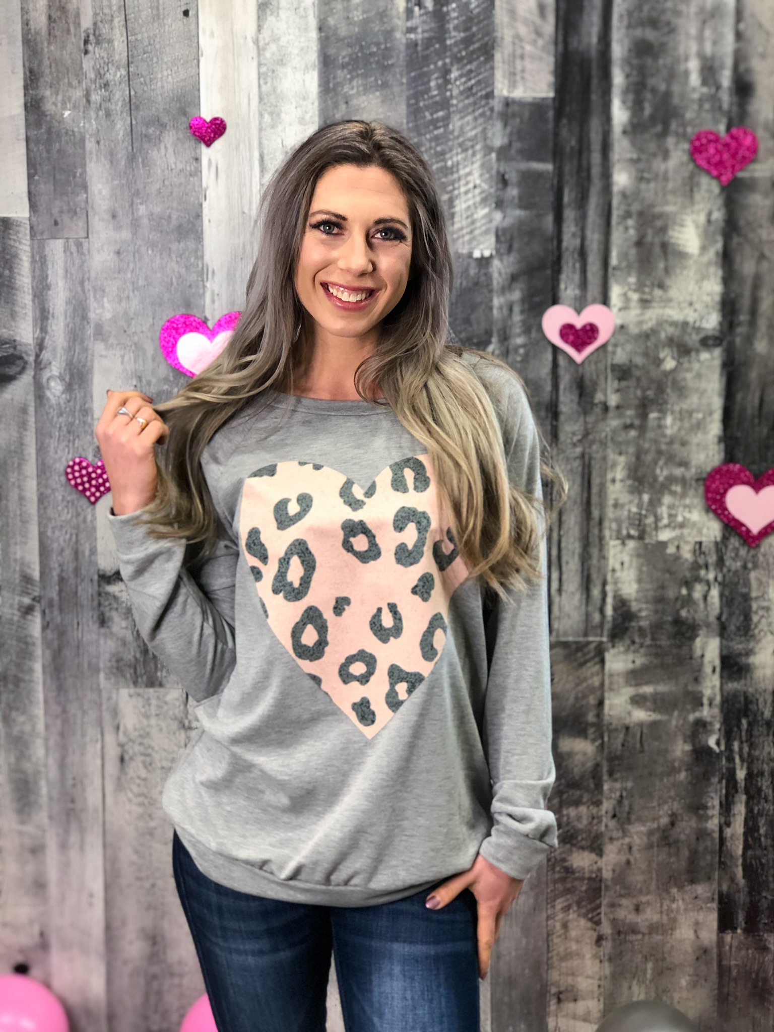 Grey Sweater with Leopard Heart
