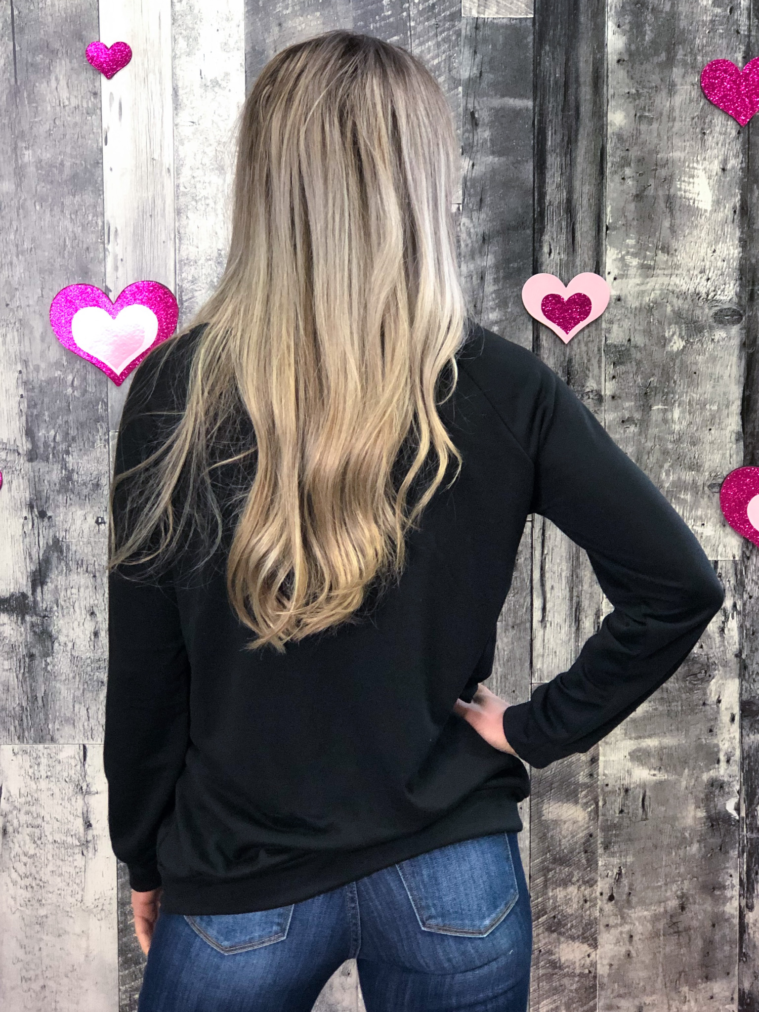 Black Sweatshirt with Red Sequin Heart