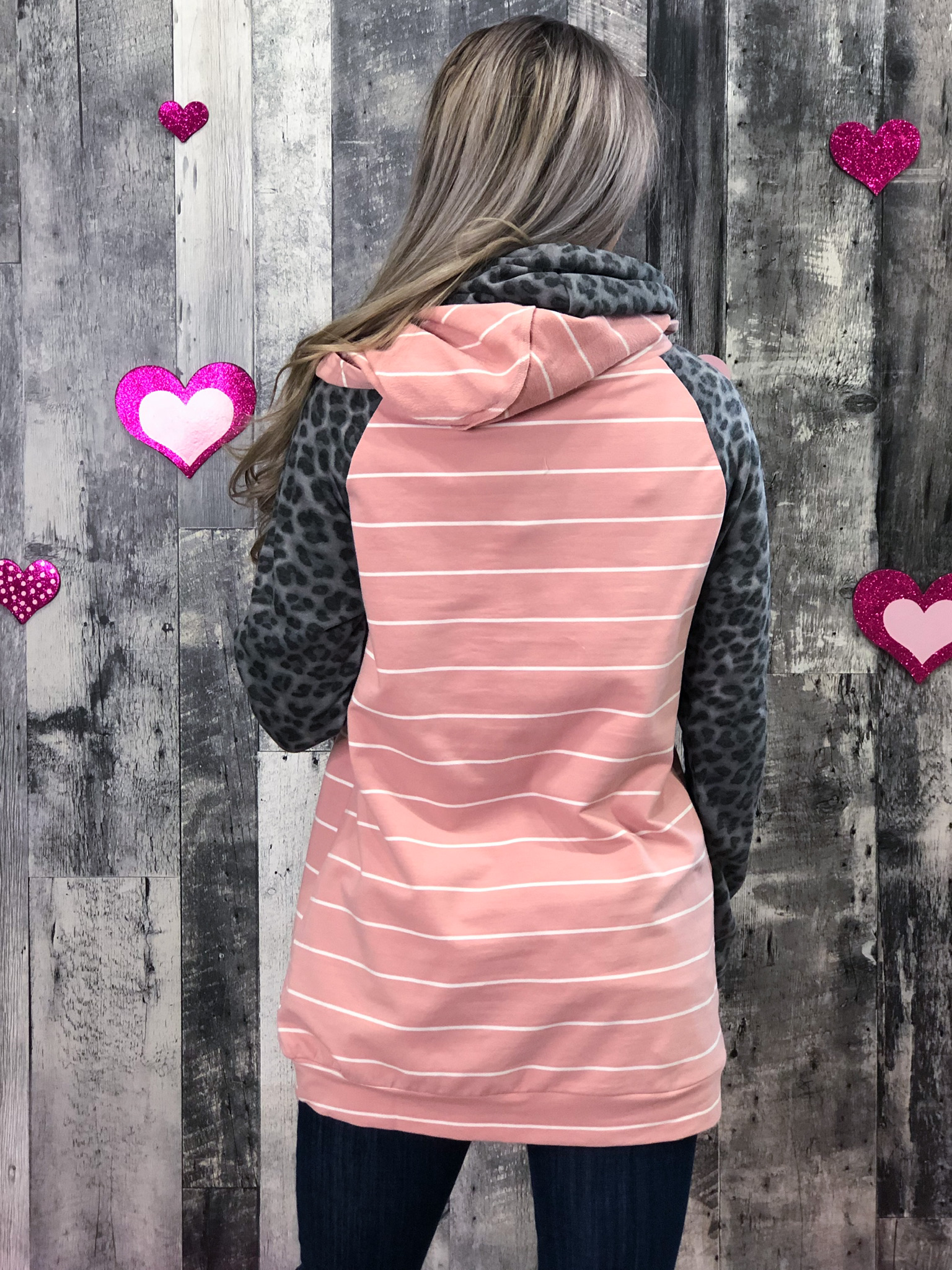 Blush Hoodie with Cheetah Grey Sleeves