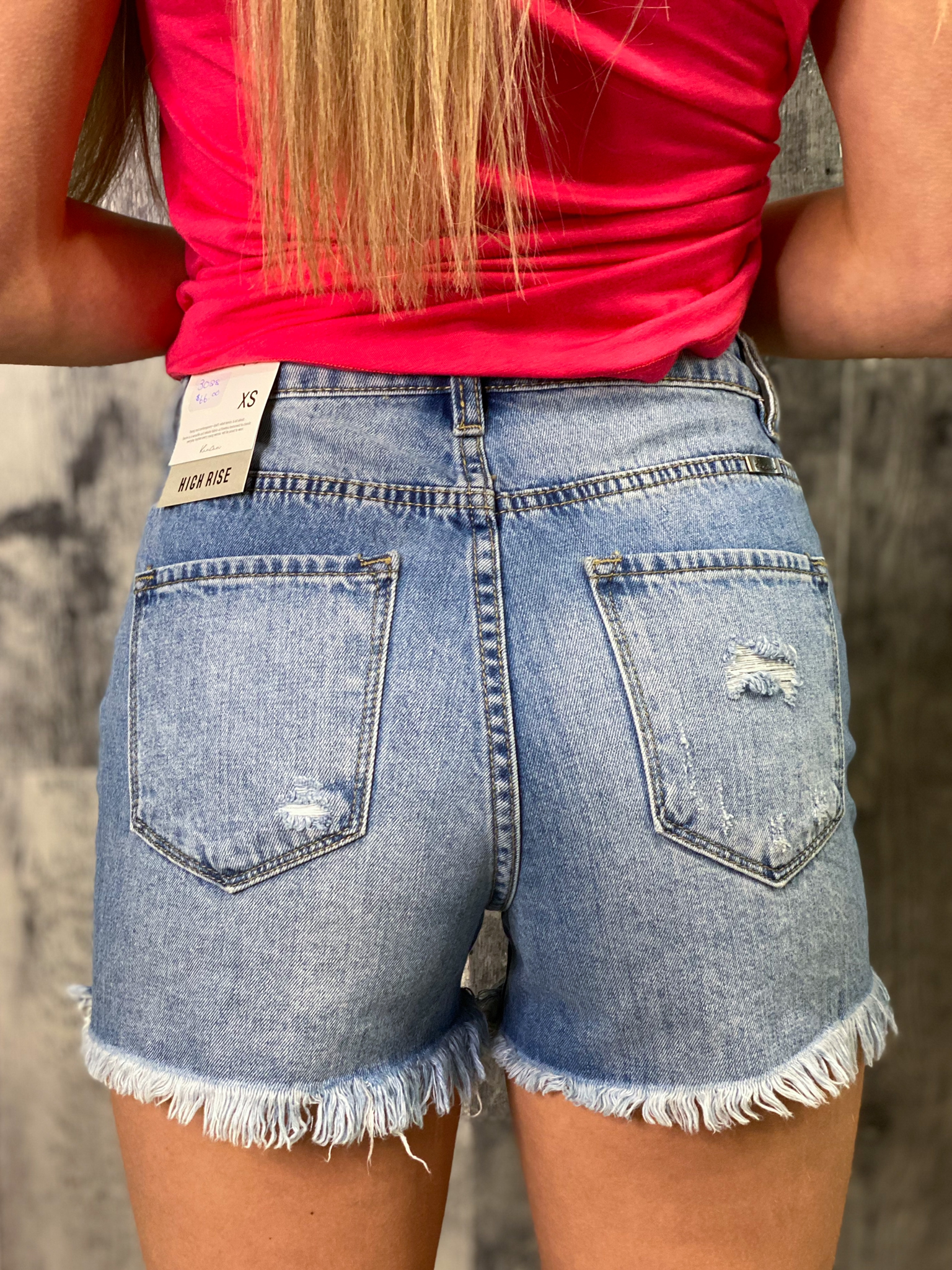 Kan Can Distressed Denim Shorts with stripe detailing