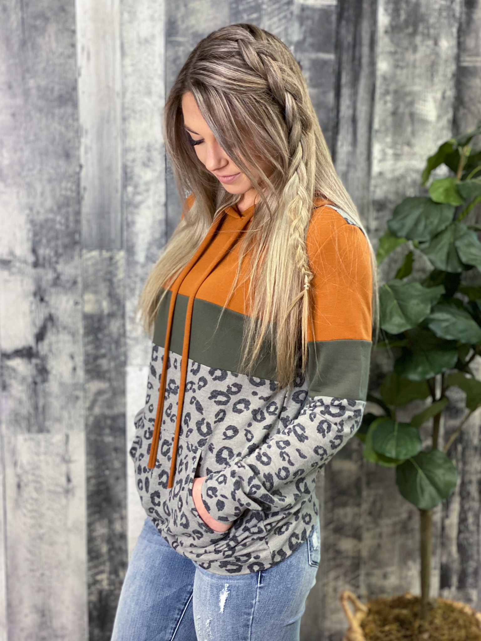 Rust/Olive/Cheetah Colorblock Hoodie