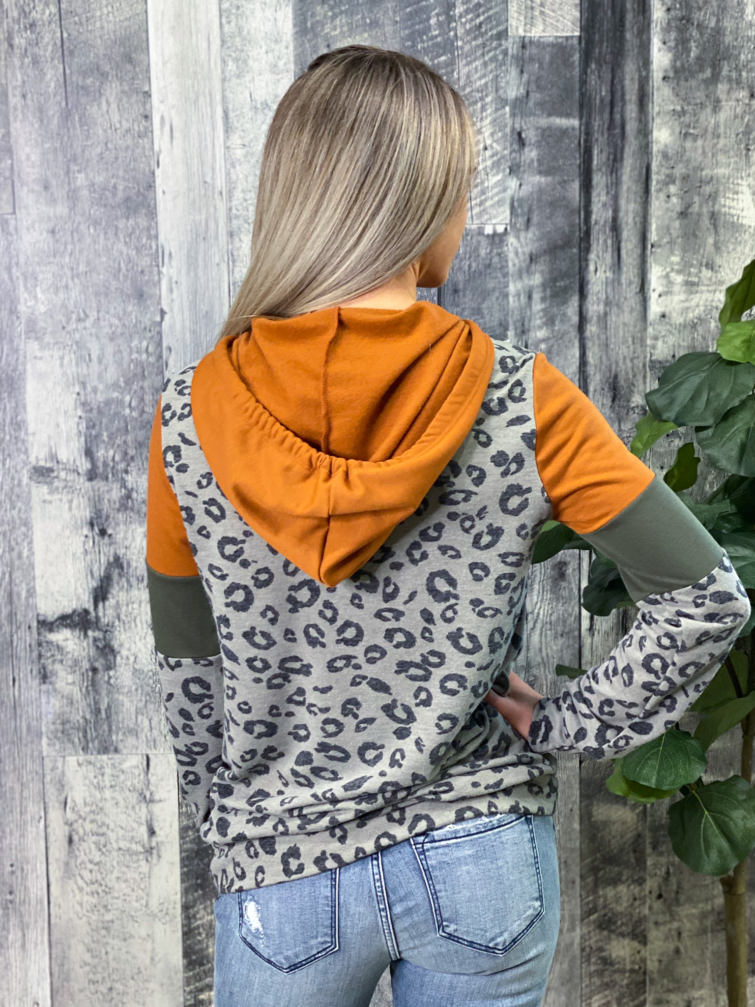 Rust/Olive/Cheetah Colorblock Hoodie