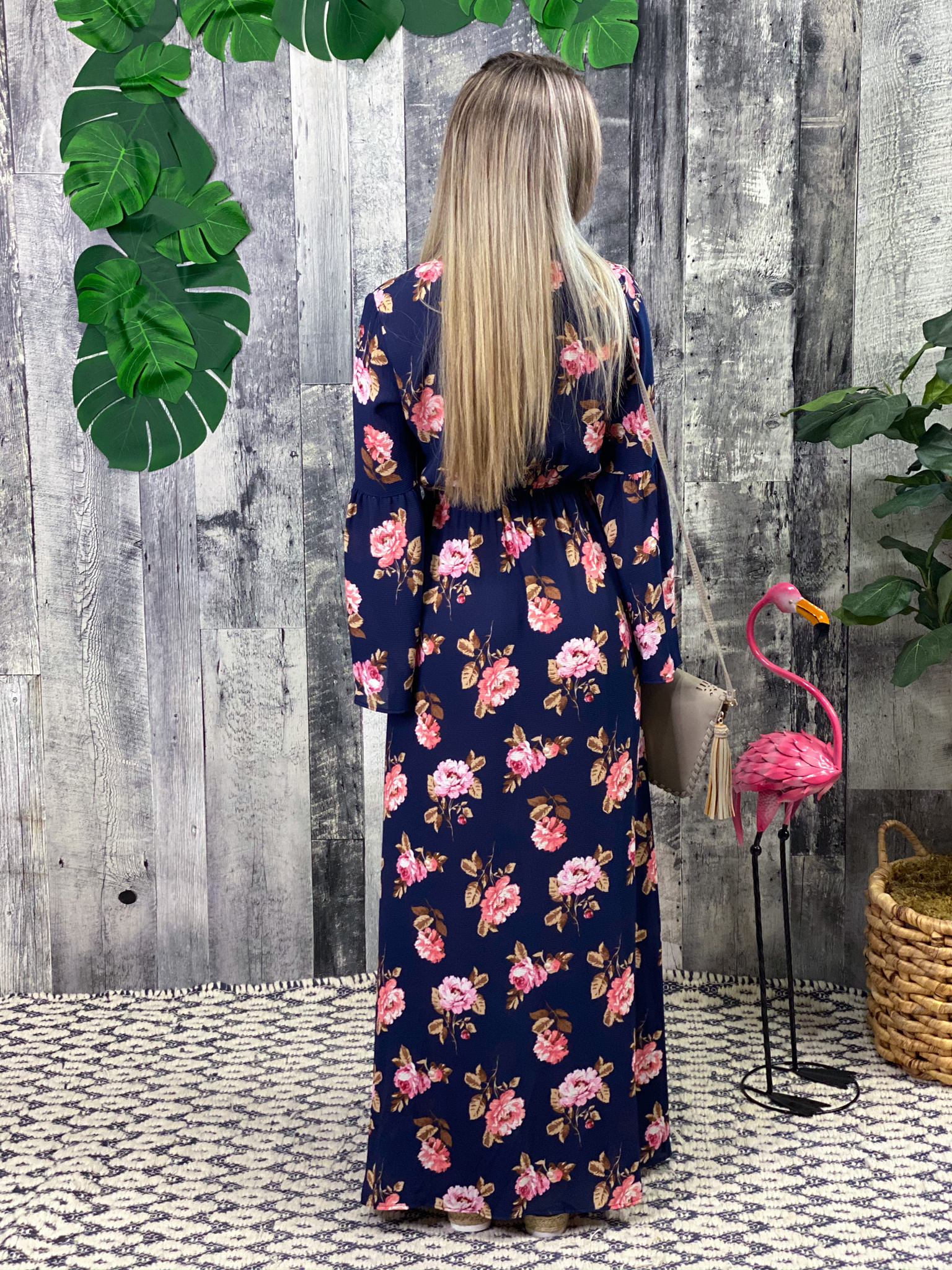 Deep V Navy Floral Maxi Dress