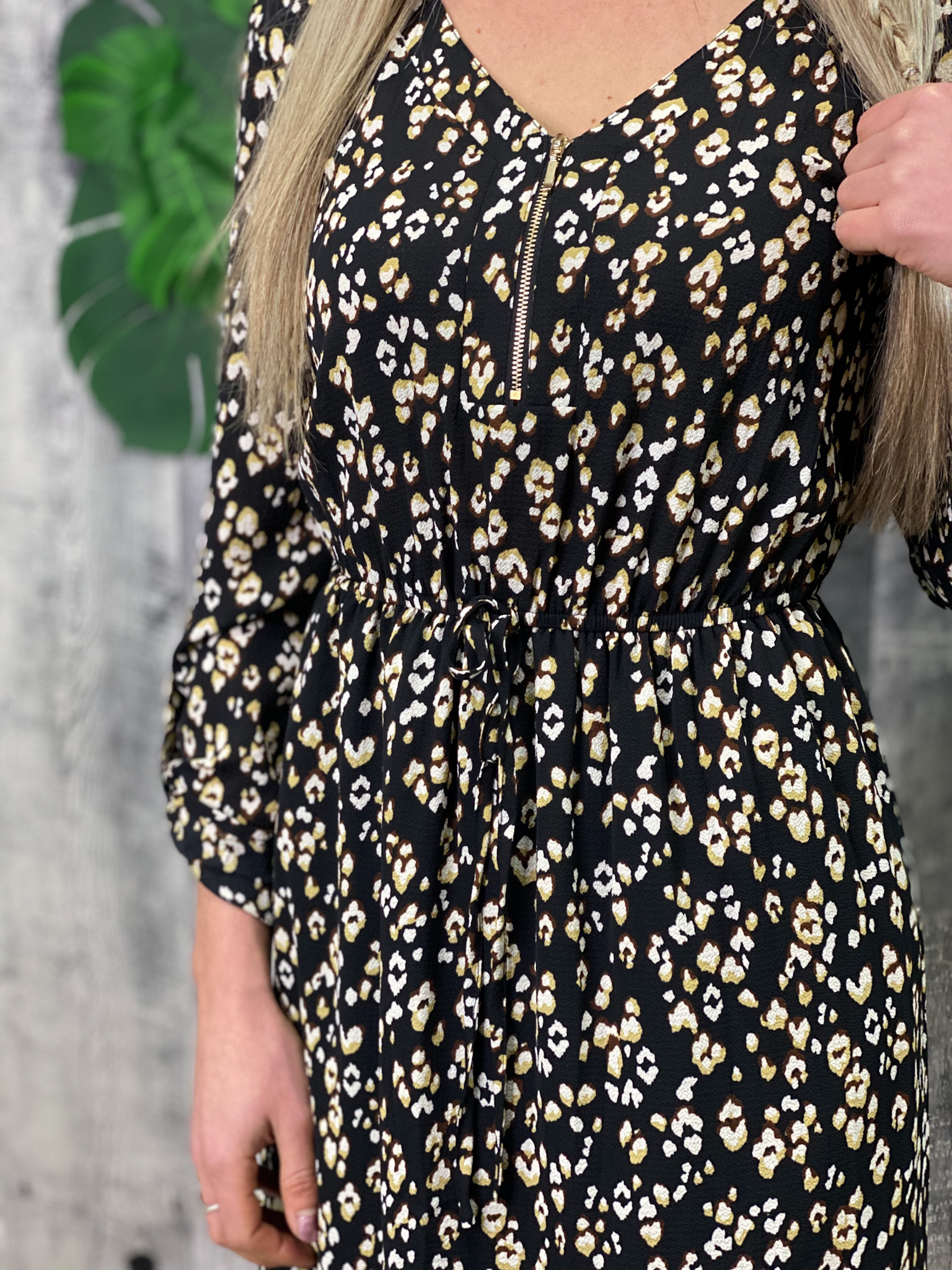 Patterned Midi Dress with Zipper