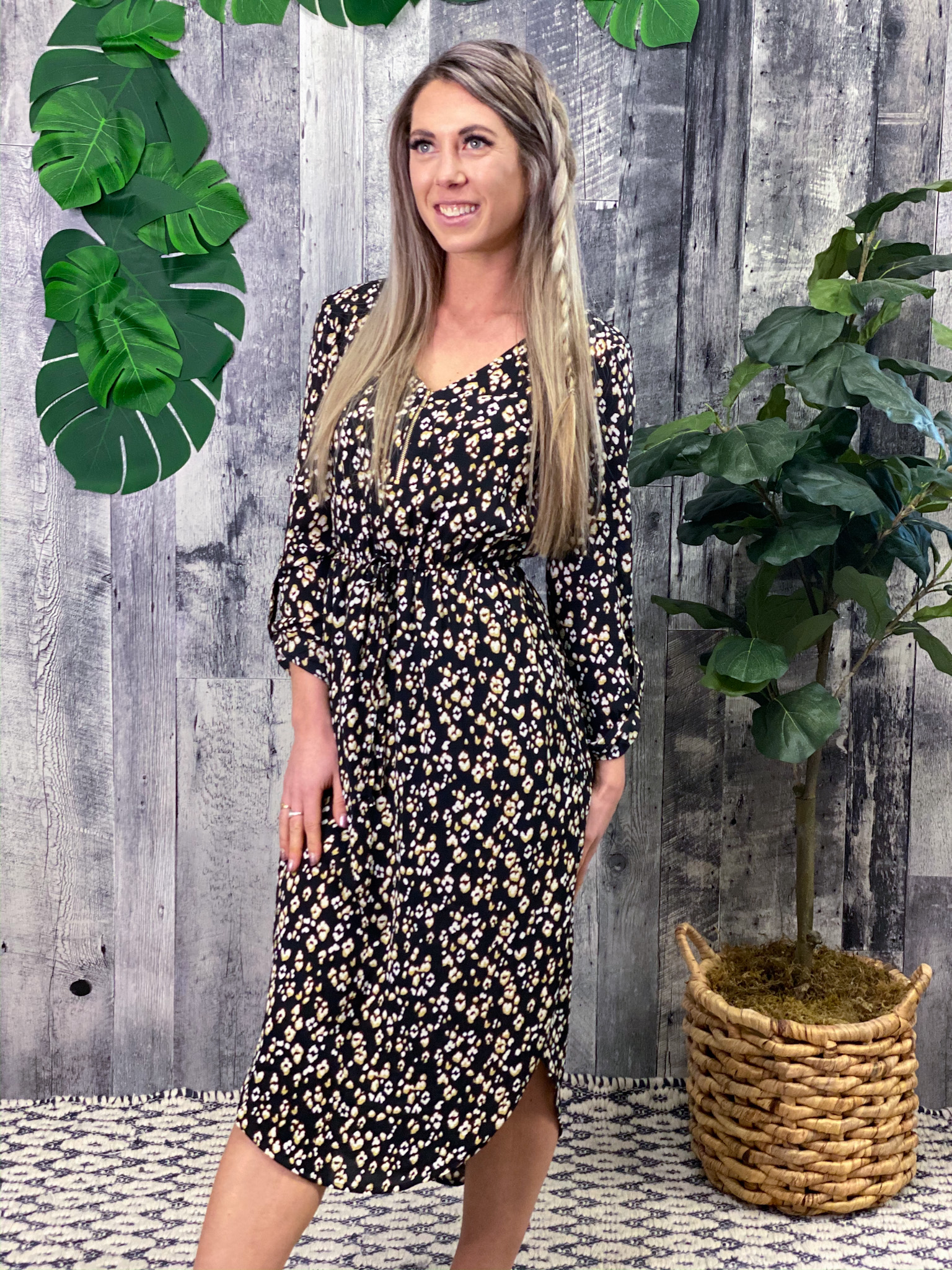Patterned Midi Dress with Zipper 84906