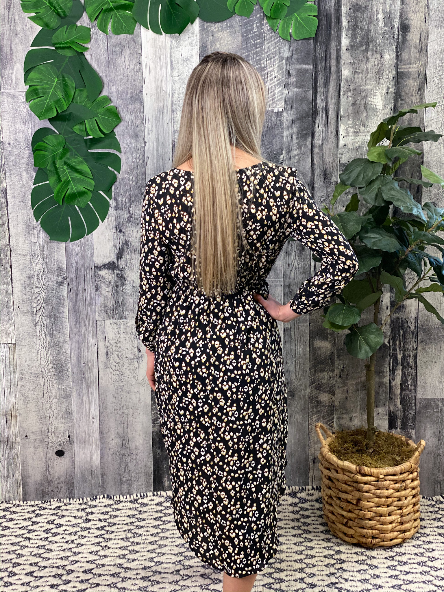 Patterned Midi Dress with Zipper