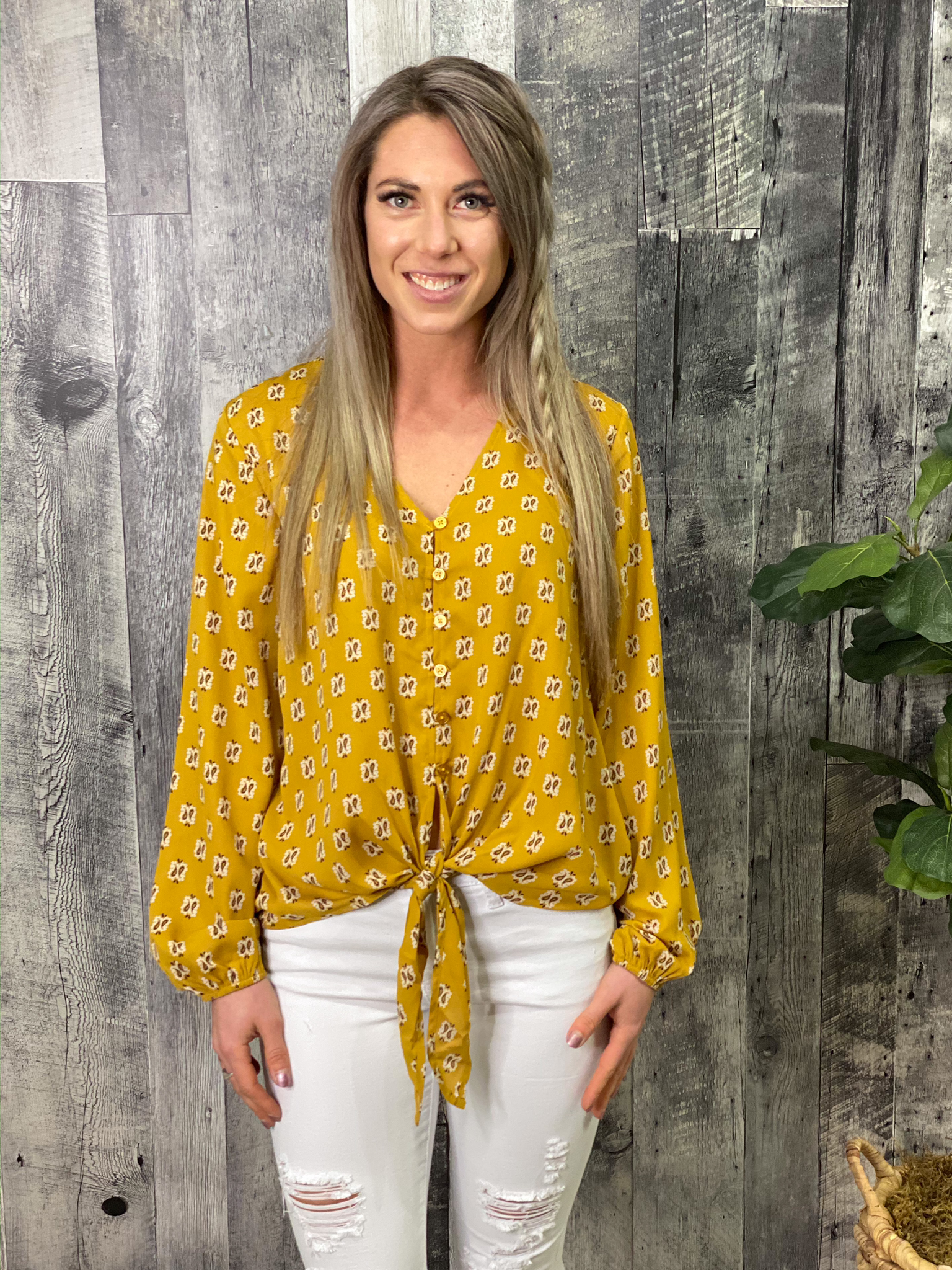 Long Sleeve Mustard Tie Top 84926
