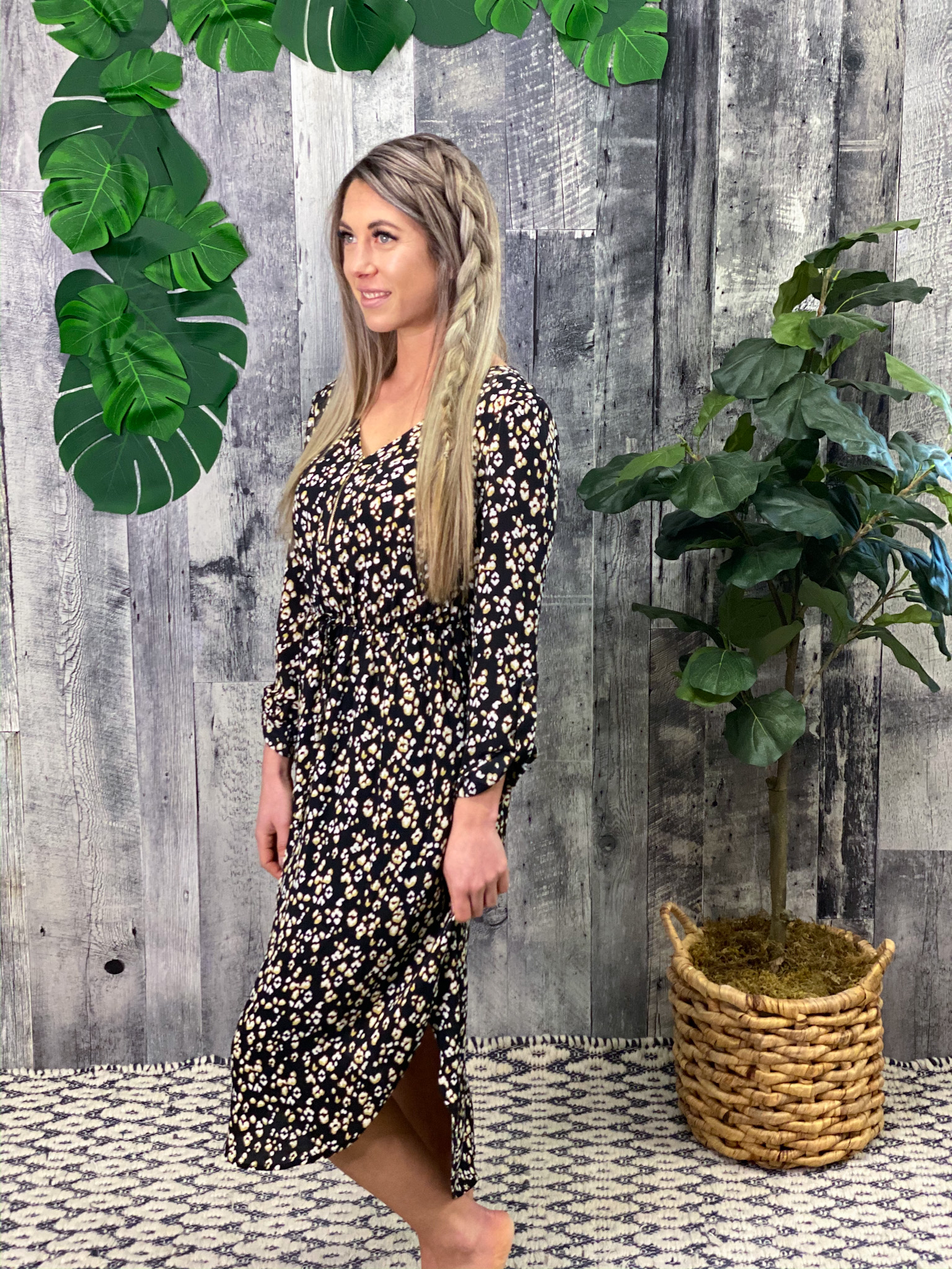 Patterned Midi Dress with Zipper