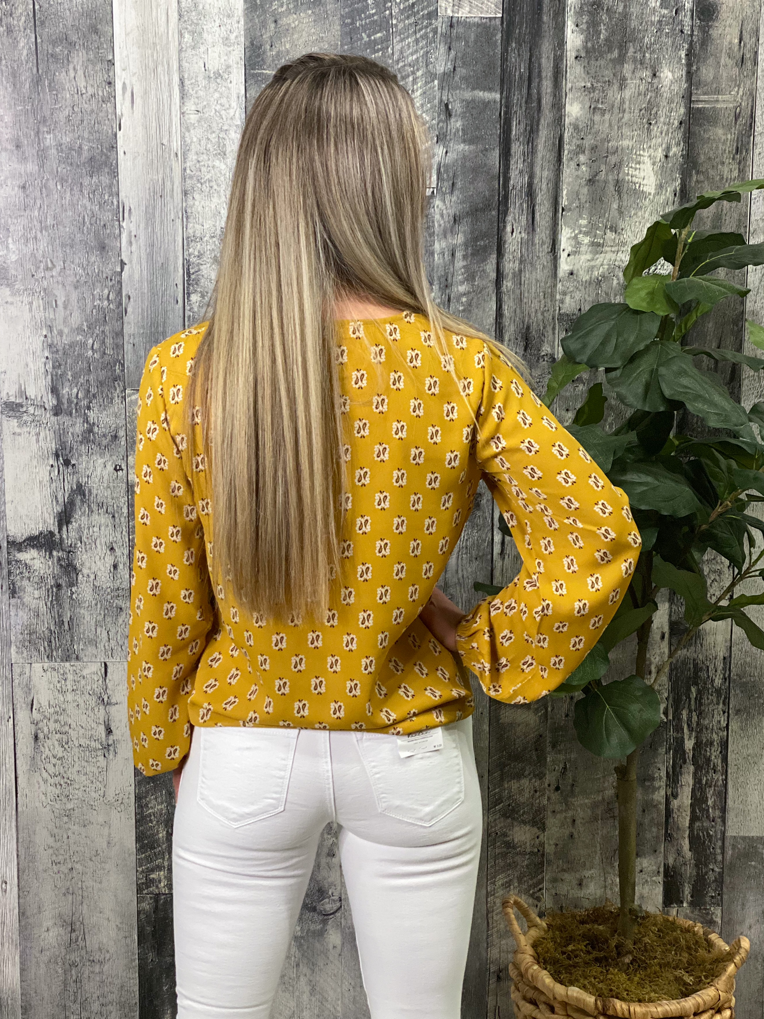 Long Sleeve Mustard Tie Top
