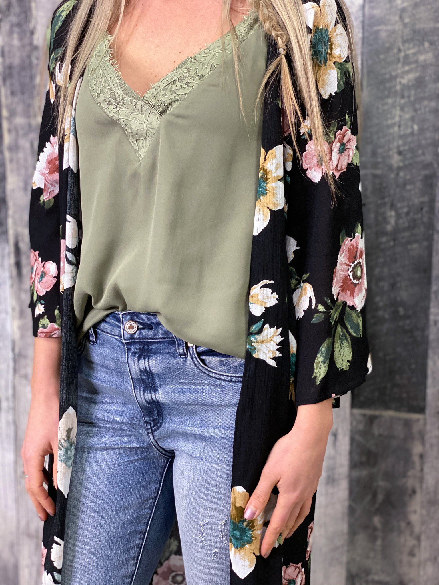 Long Black Floral Kimono