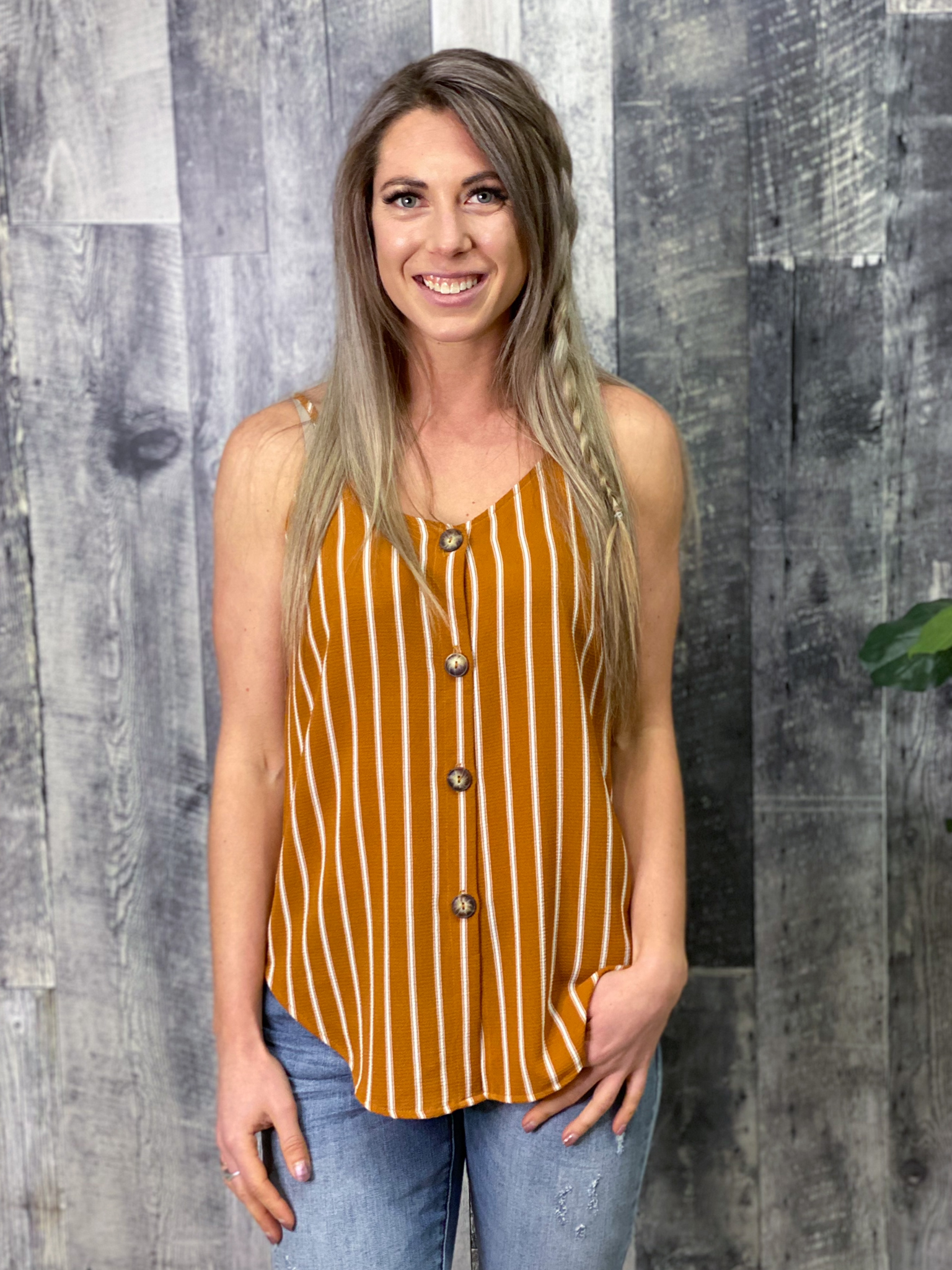 Stripped Tank with Buttons - Mustard 84942