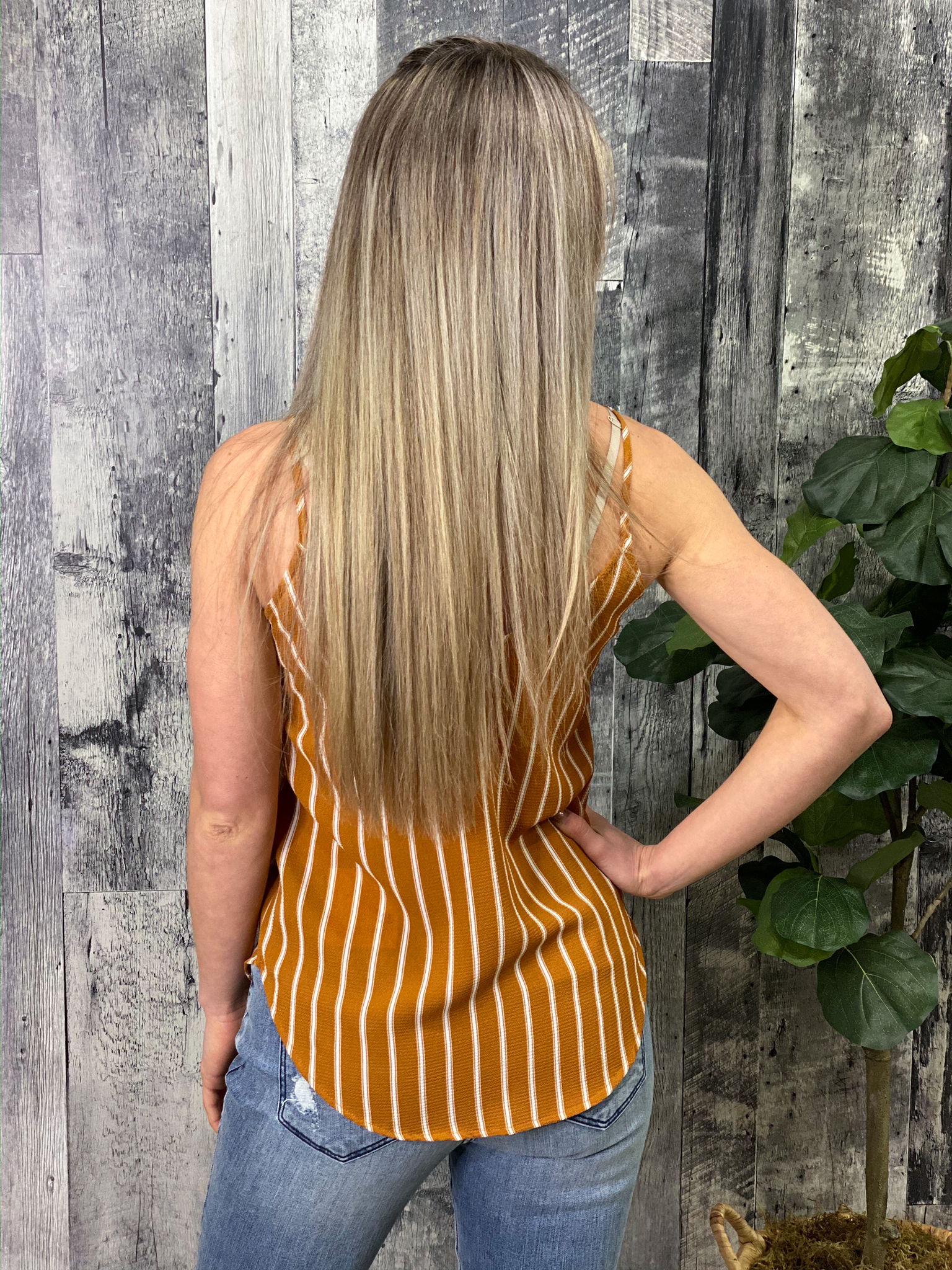 Stripped Tank with Buttons - Mustard
