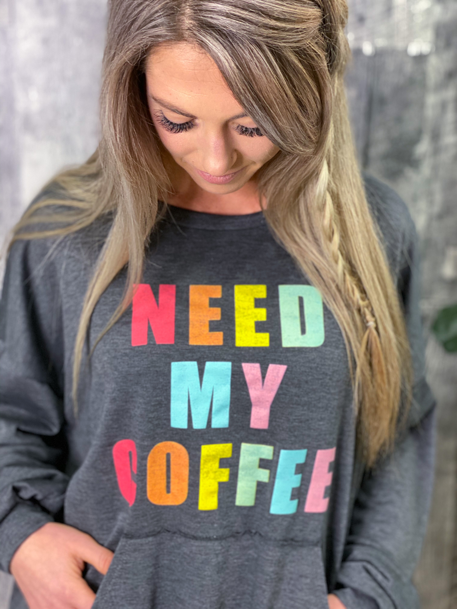 Need My Coffee Oversized Sweatshirt - Restocked