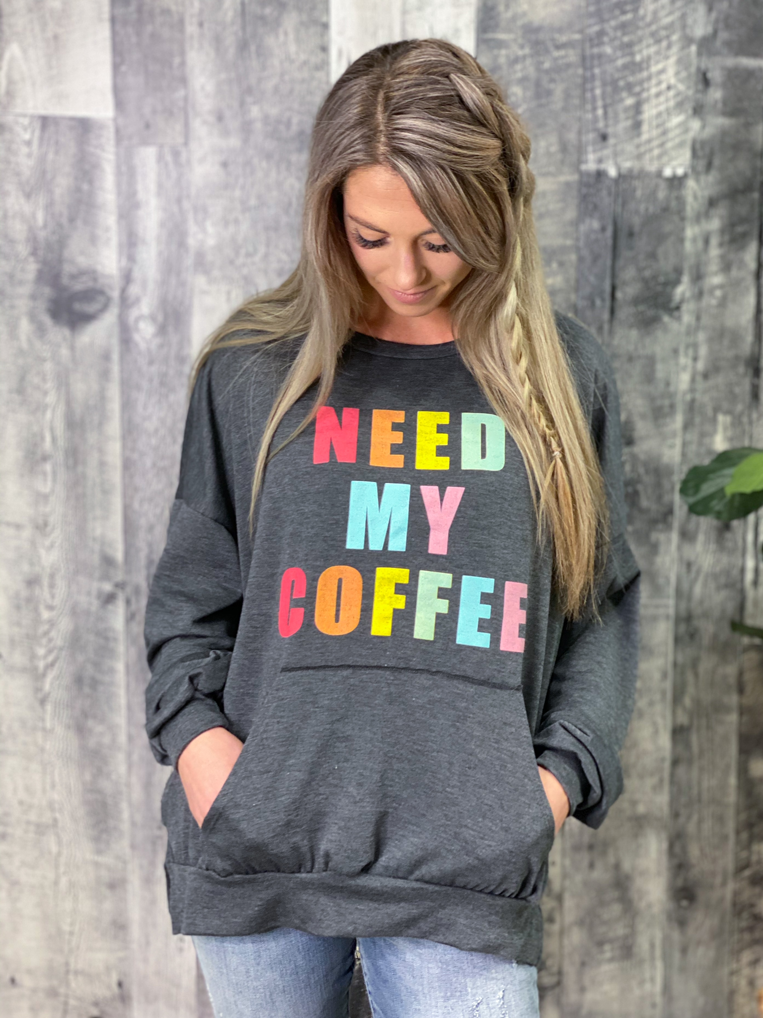 Need My Coffee Oversized Sweatshirt - Restocked