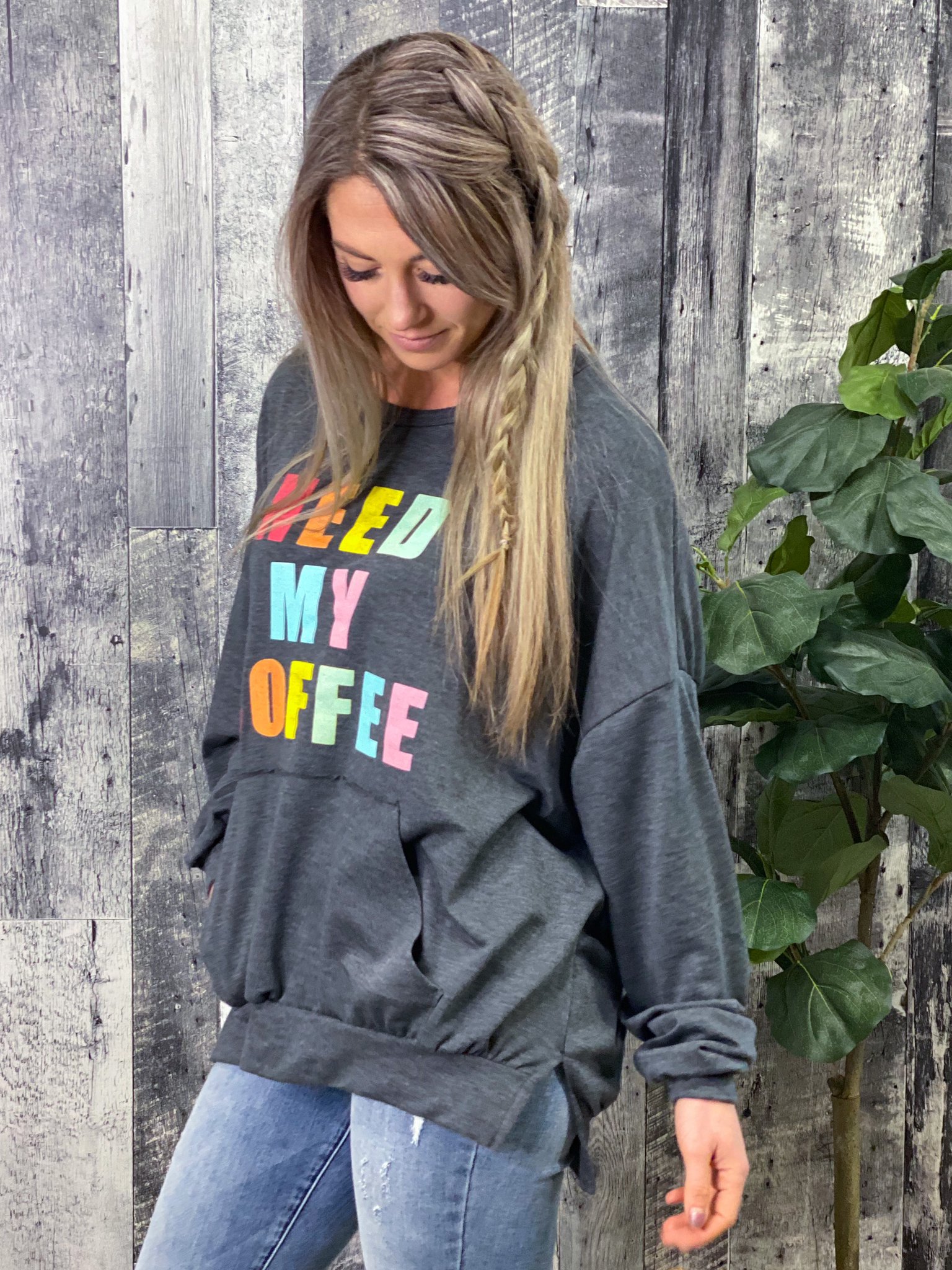 Need My Coffee Oversized Sweatshirt - Restocked
