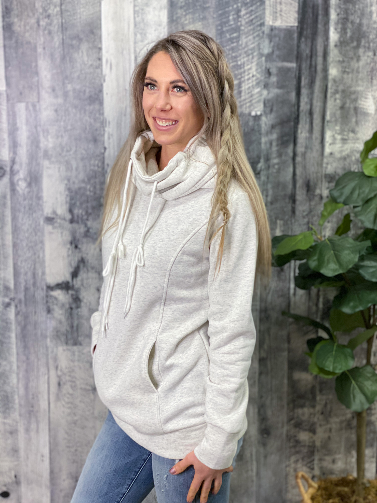 Cream Cowl Hoodie Sweatshirt