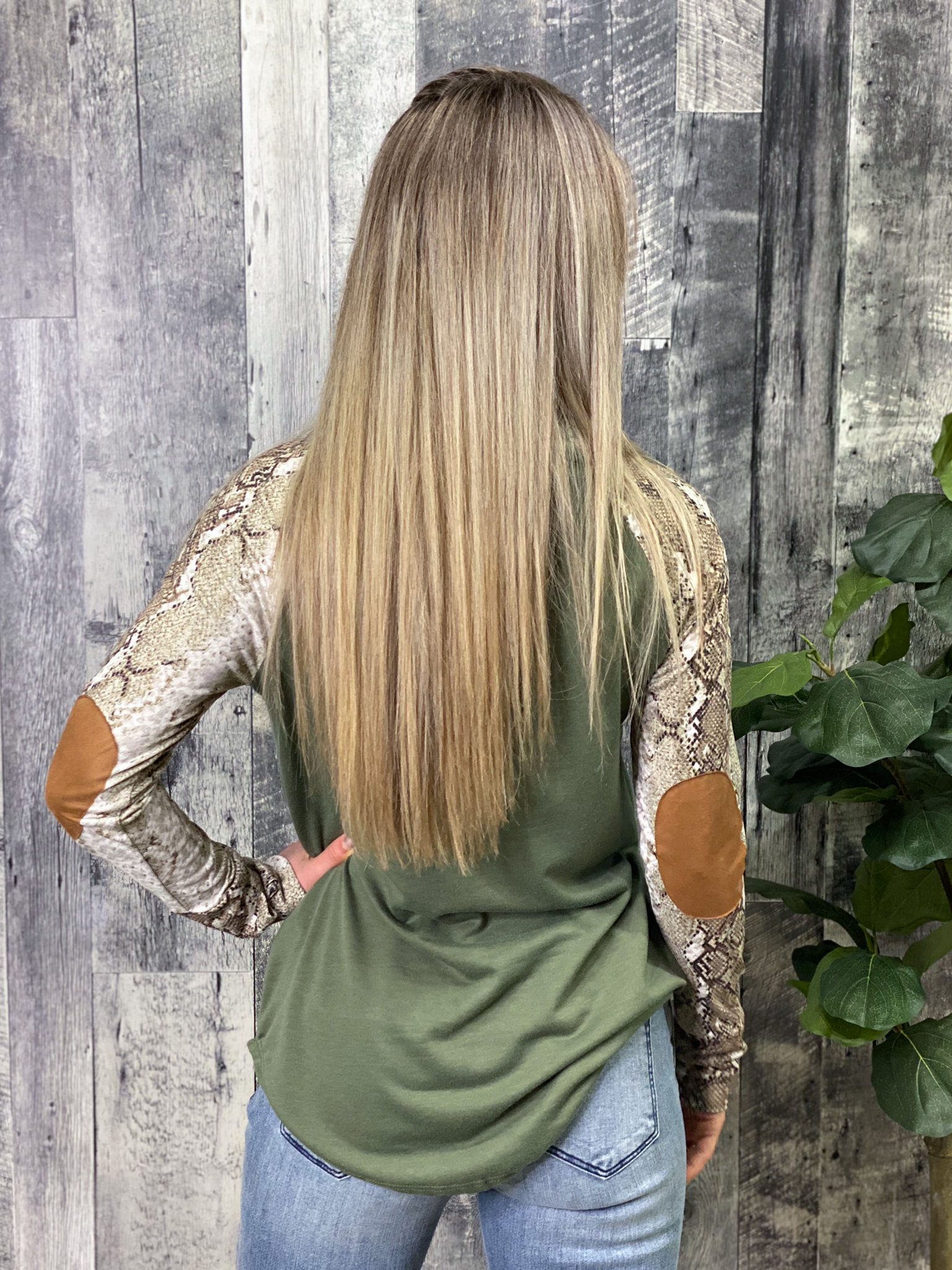 Olive Snakeskin Sleeve Top