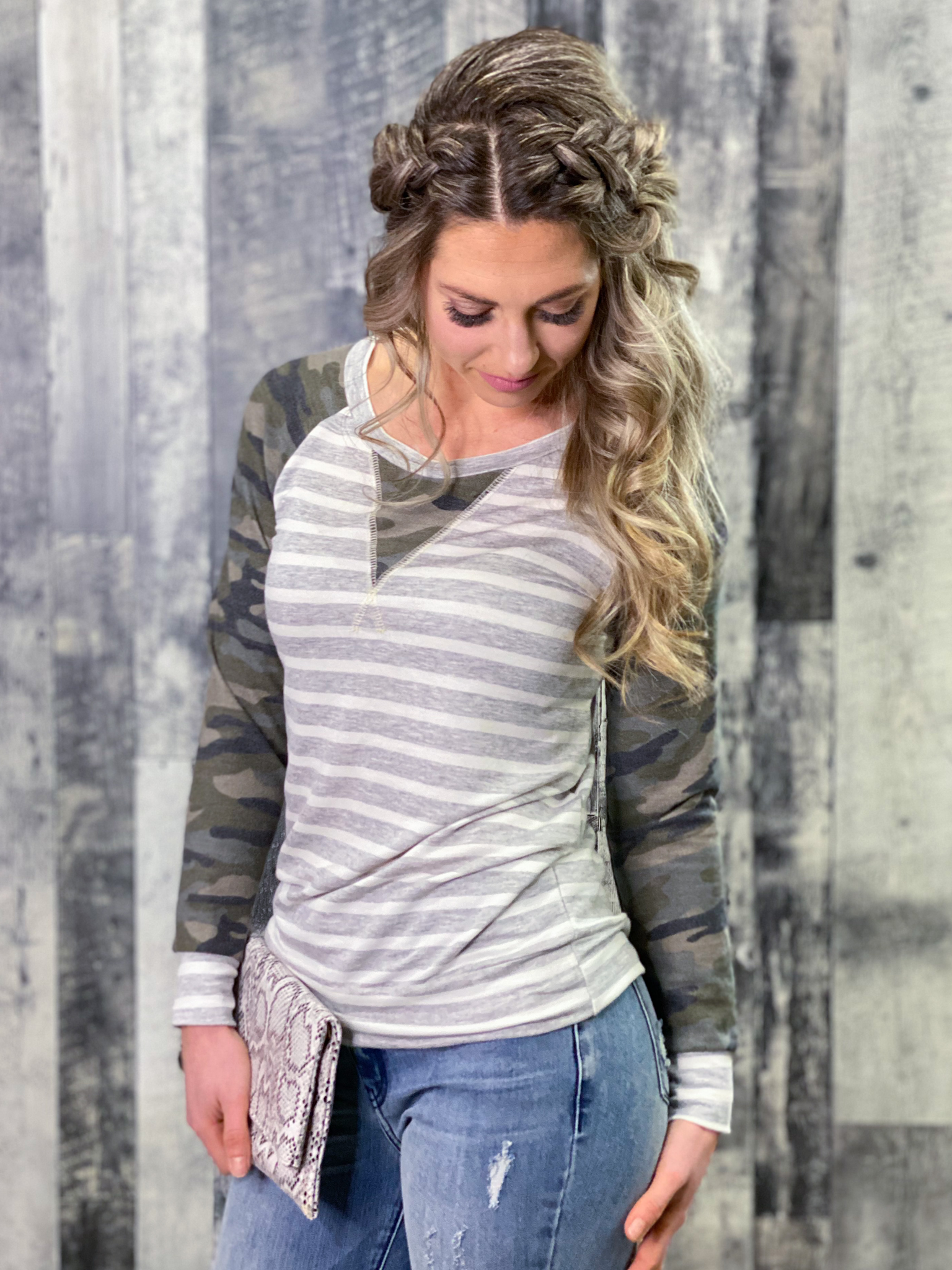 Camo and Striped Long Sleeve Top