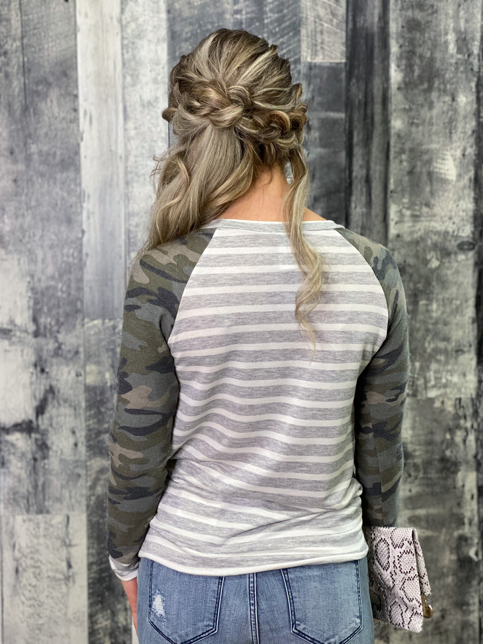 Camo and Striped Long Sleeve Top