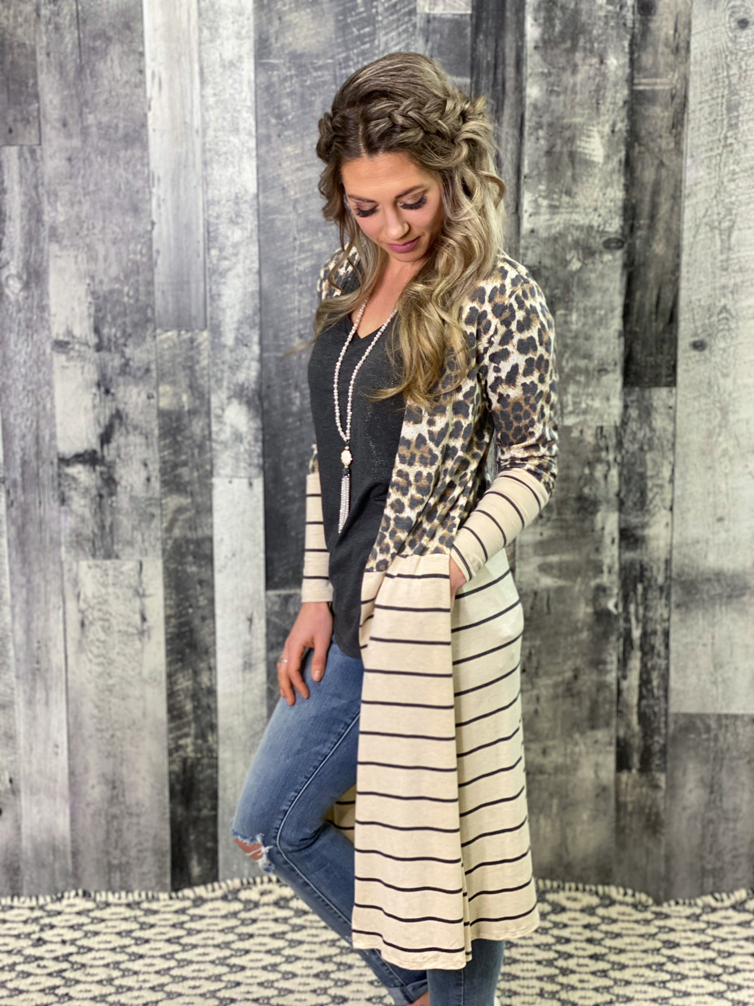 Leopard and Striped Duster Cardigan