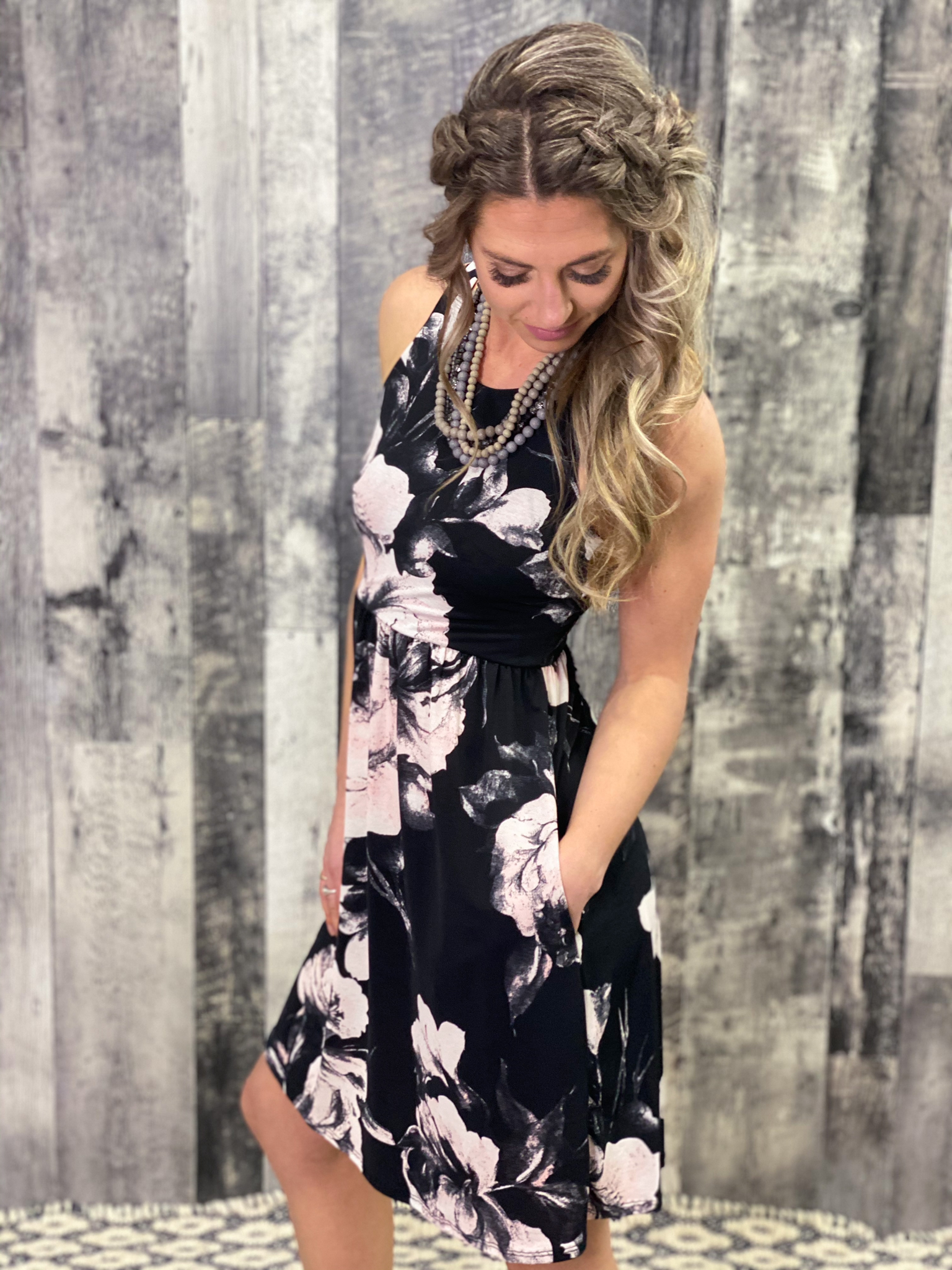 Black Floral Tank Dress