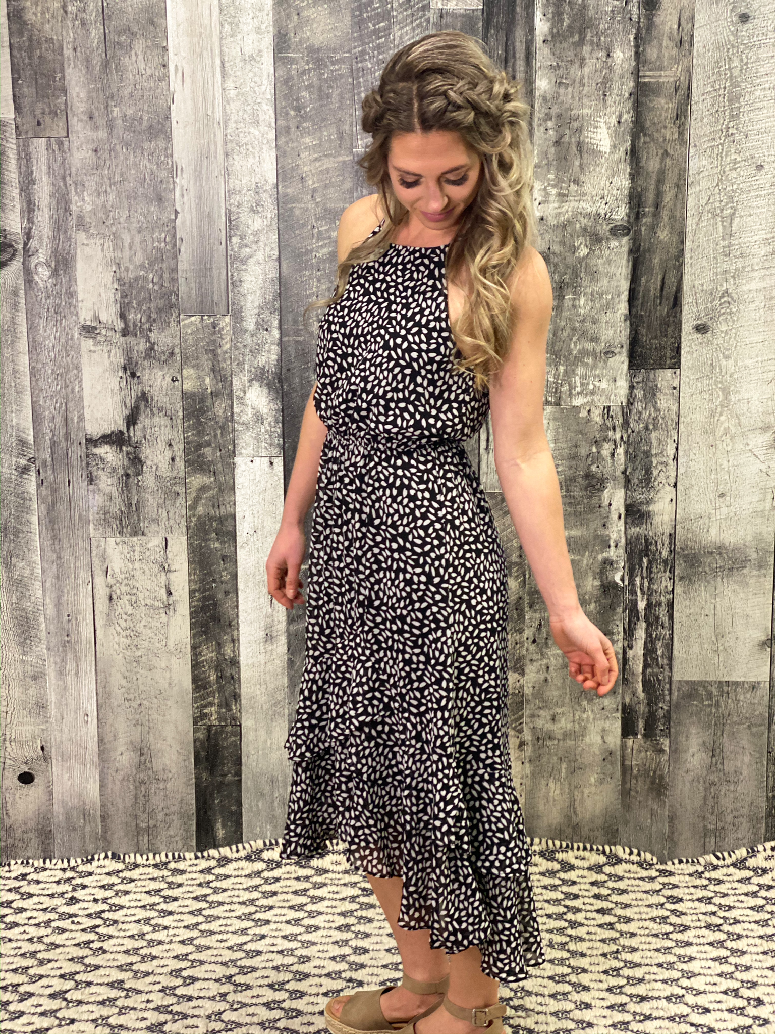 High Low halter style Dalmation Dress