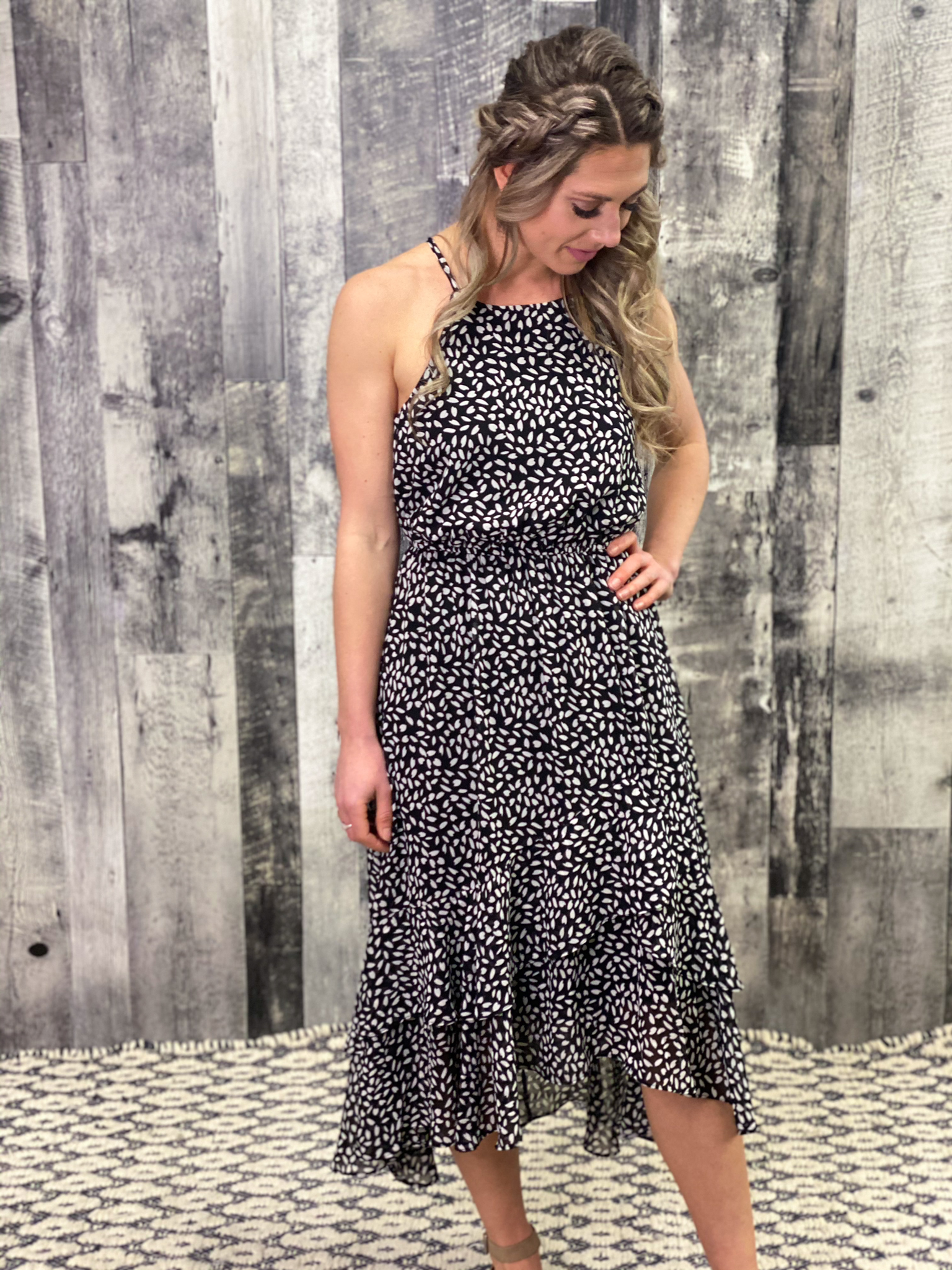 High Low halter style Dalmation Dress