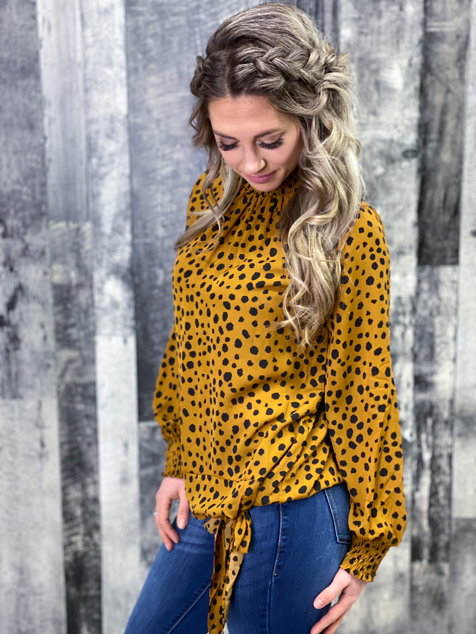 Dalmatian Print Side Tie Blouse - Rust