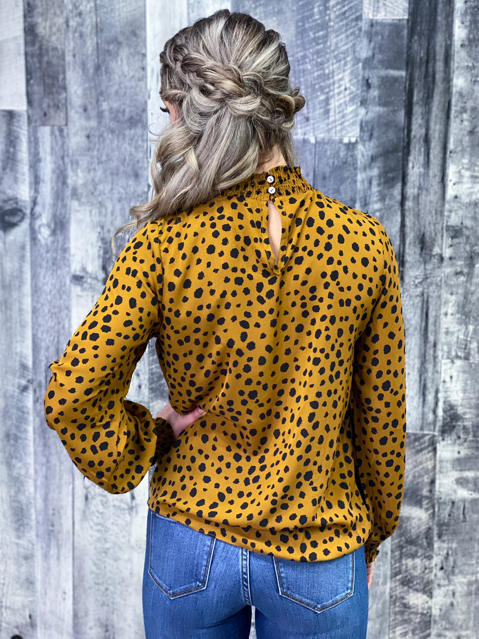 Dalmatian Print Side Tie Blouse - Rust