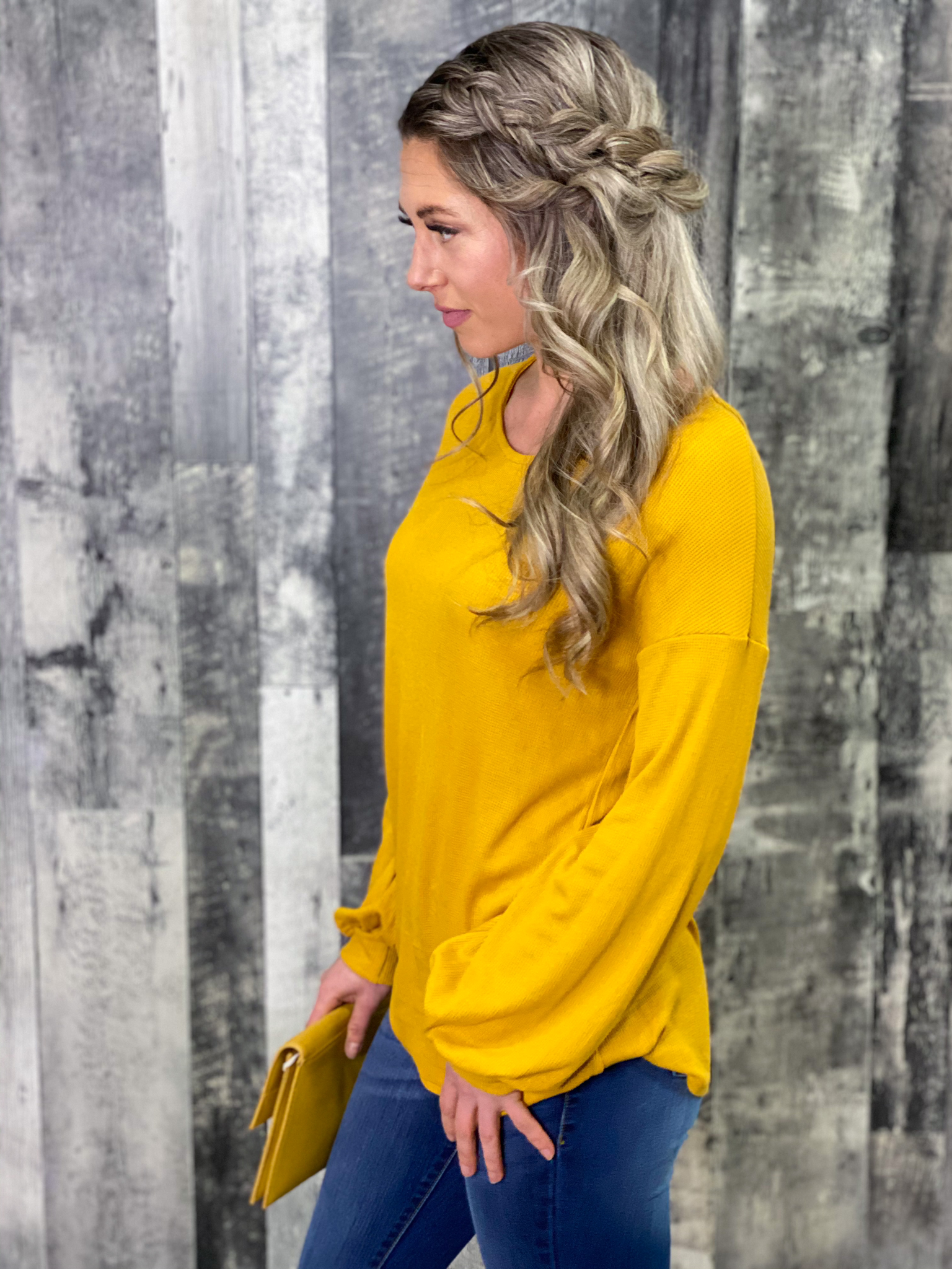Criss Cross Back Long Sleeve Top - Mustard