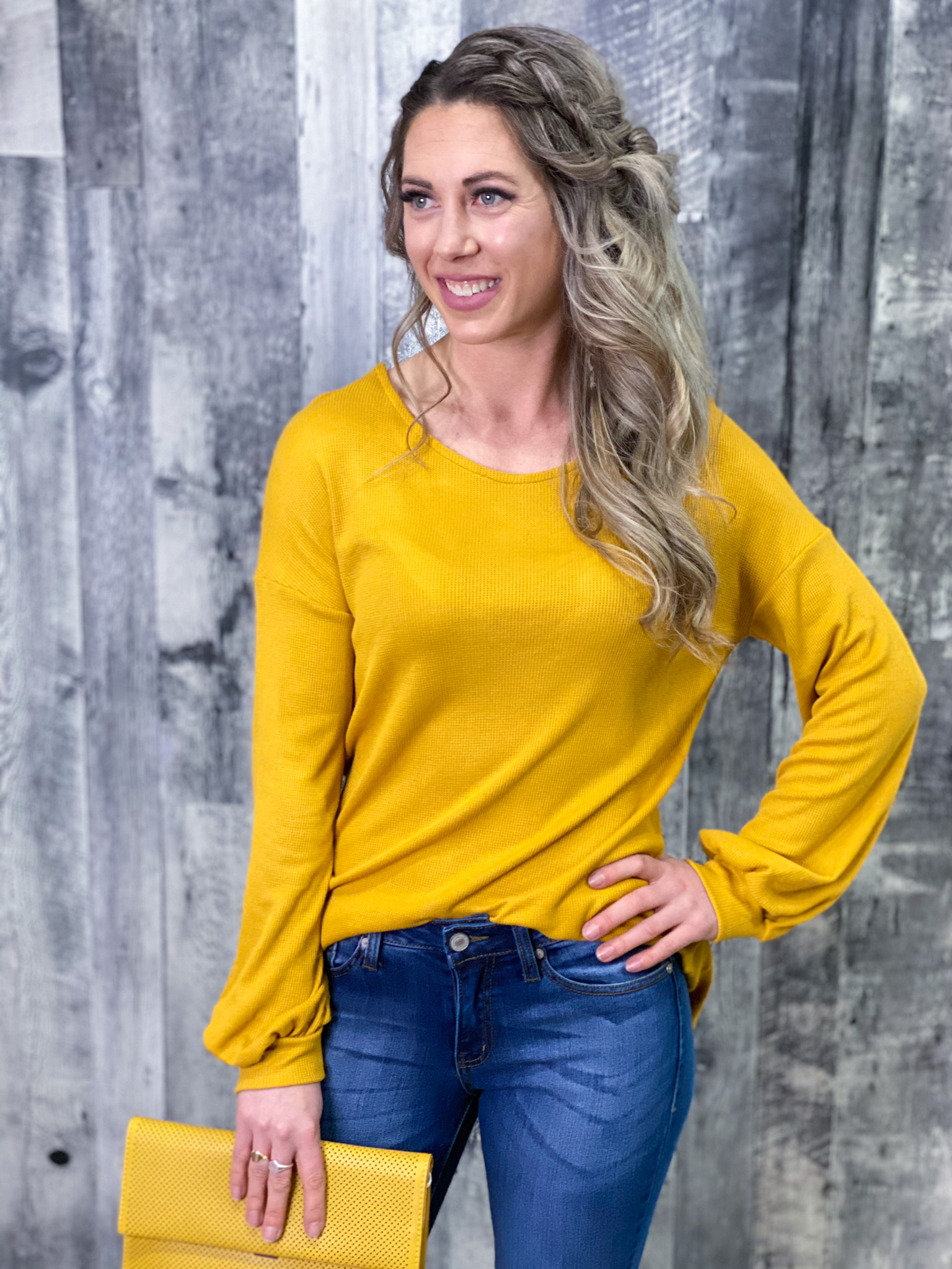 Criss Cross Back Long Sleeve Top - Mustard P6XS
