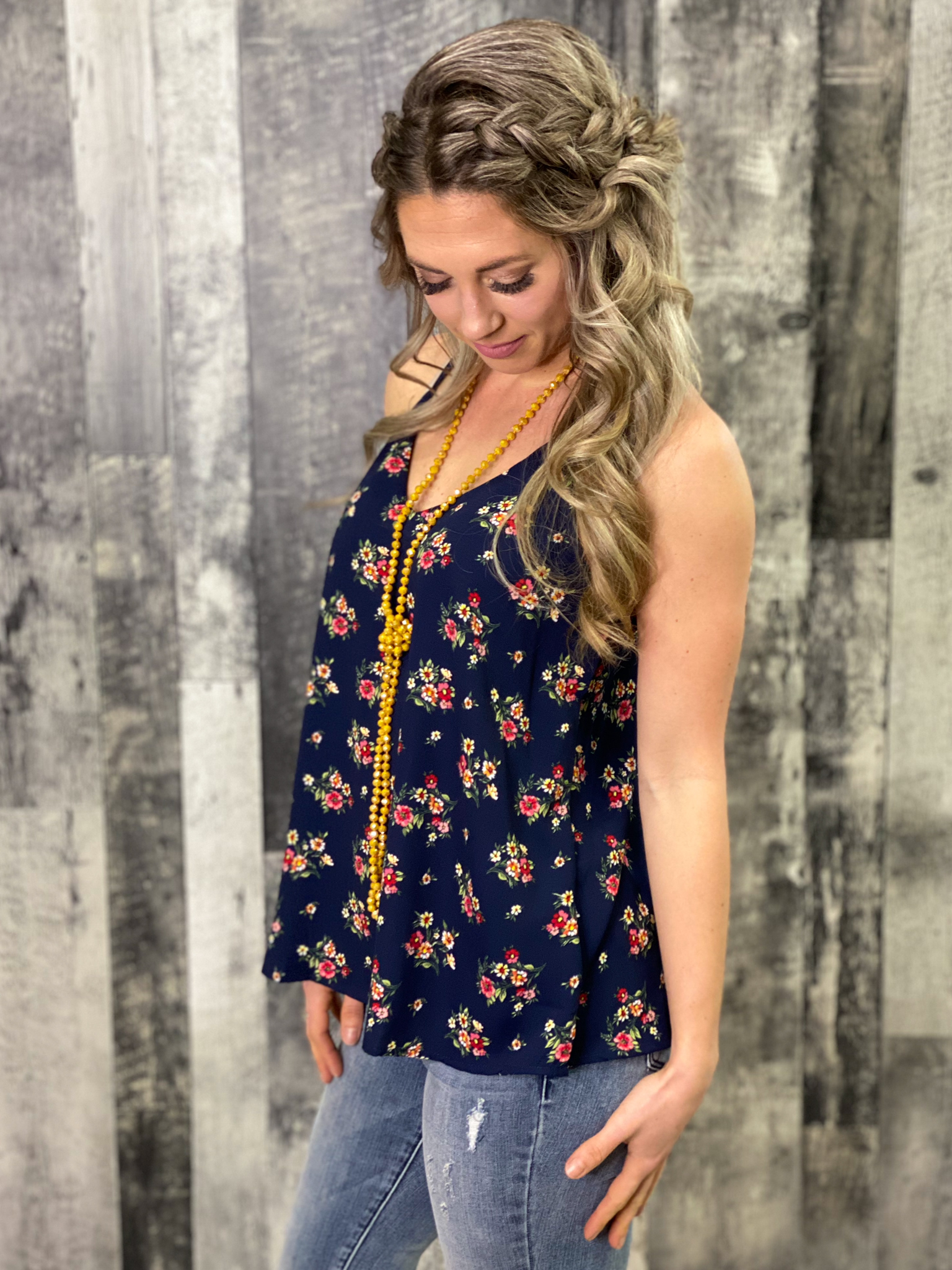 Navy Floral Tank 6GVW
