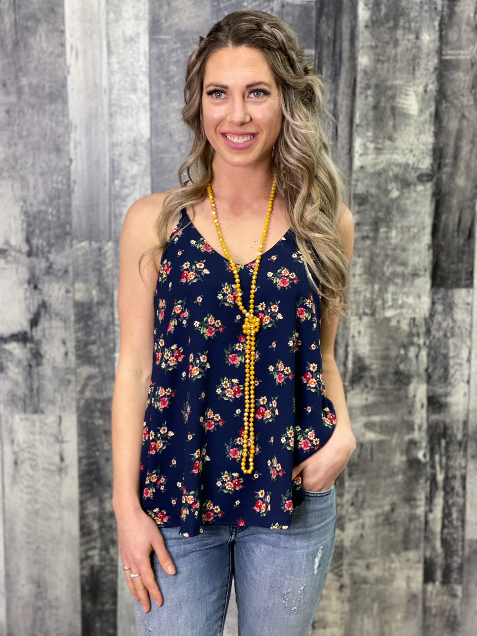 Navy Floral Tank