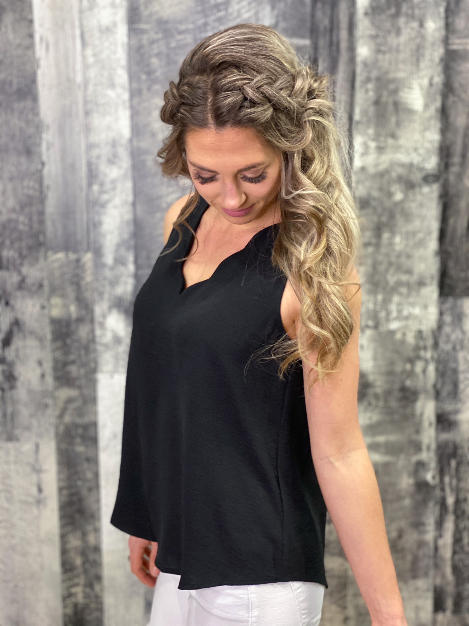 Black Scalloped Tank