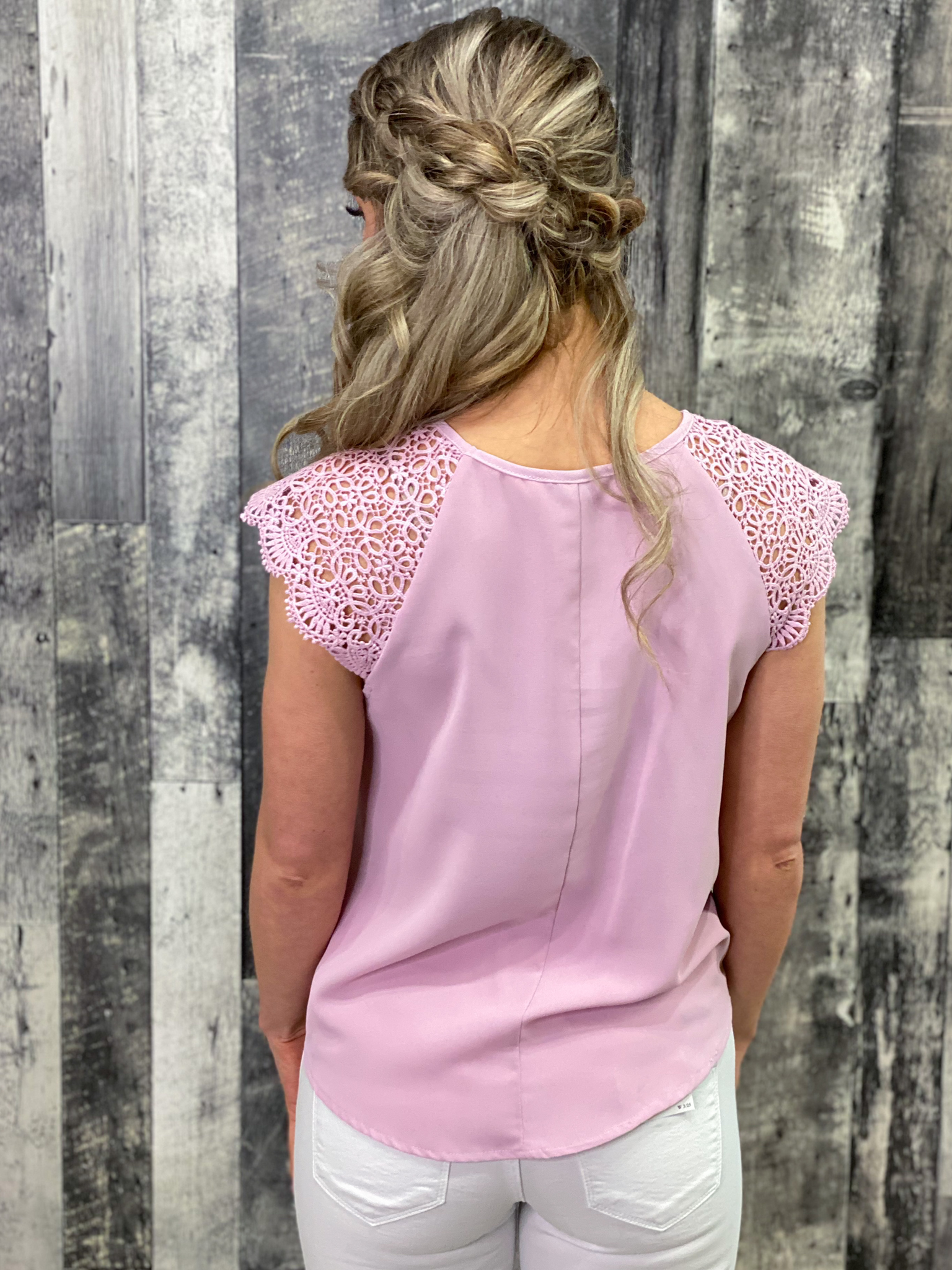 Bubblegum Lace Cap Sleeve Front Tie Tank