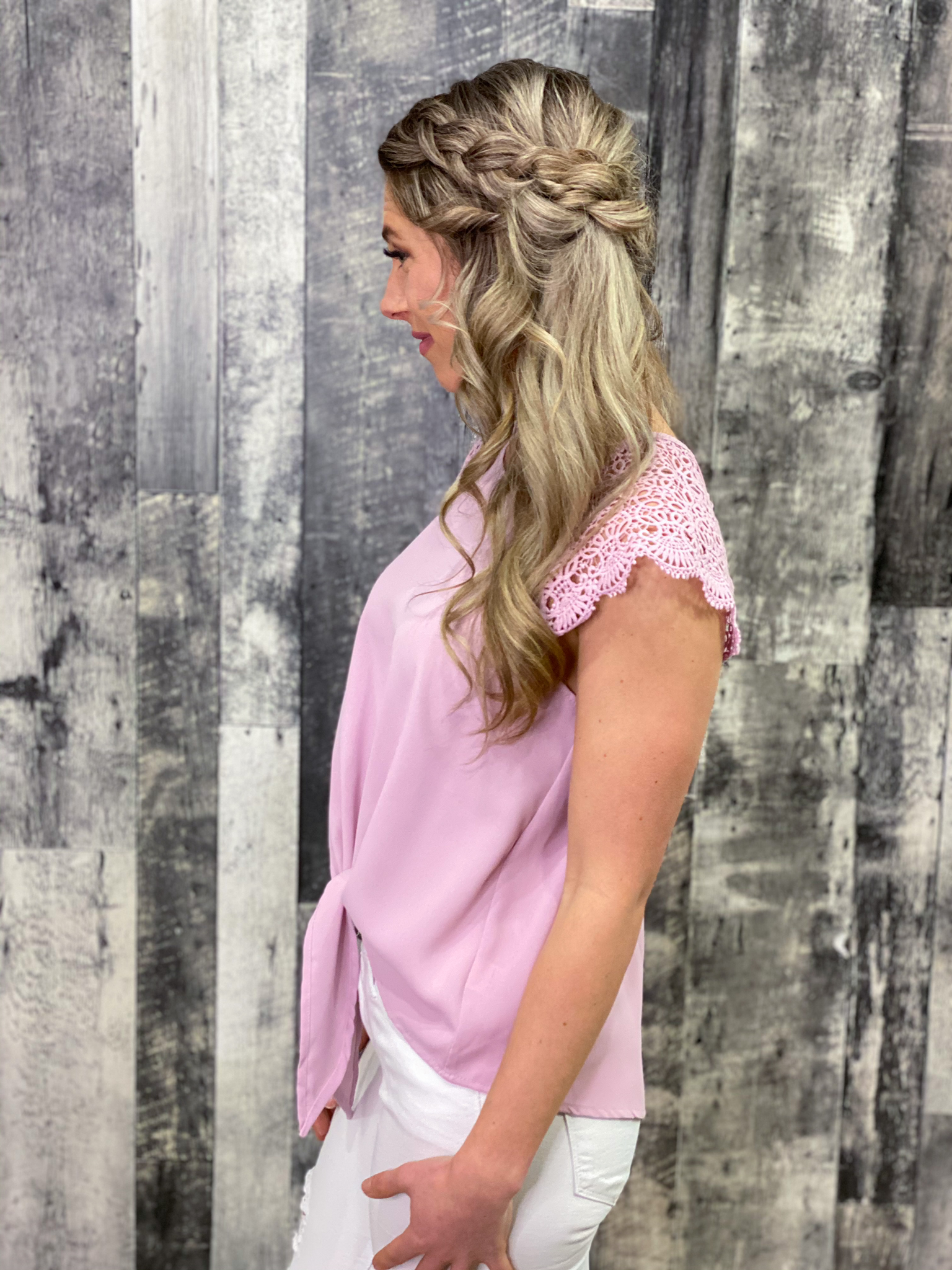 Bubblegum Lace Cap Sleeve Front Tie Tank