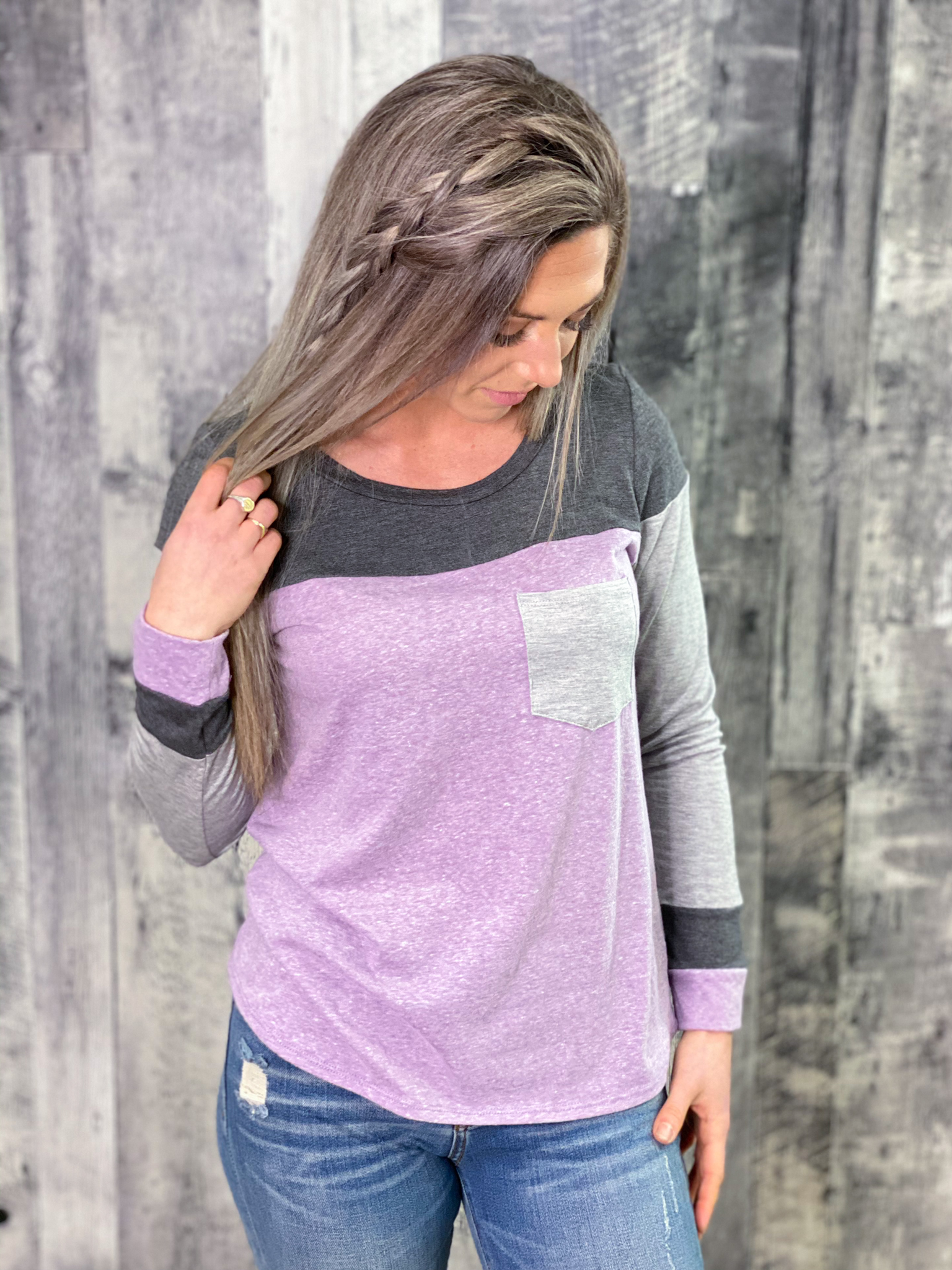 Purple Pocket Color Block Top RAKT