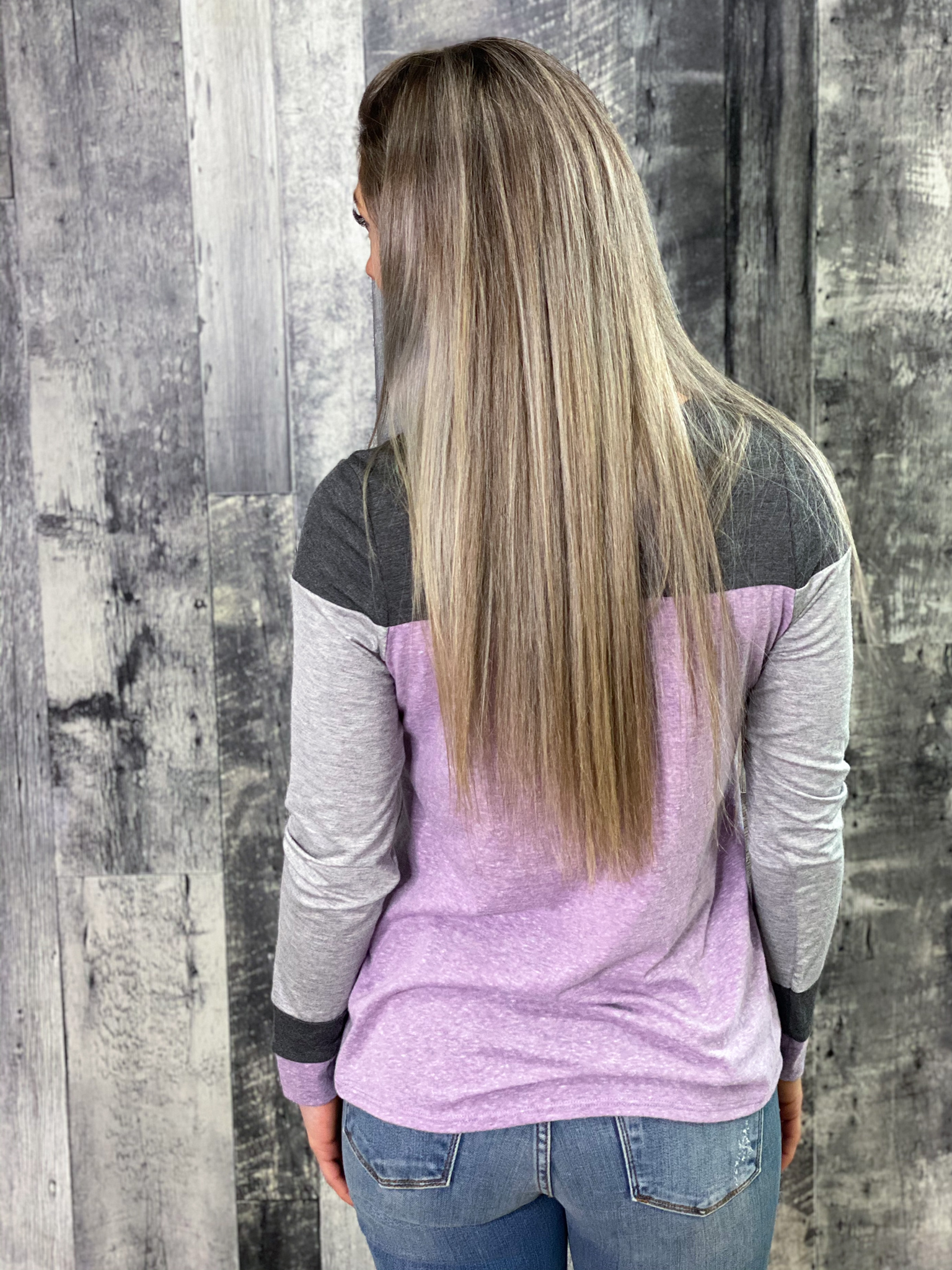 Purple Pocket Color Block Top