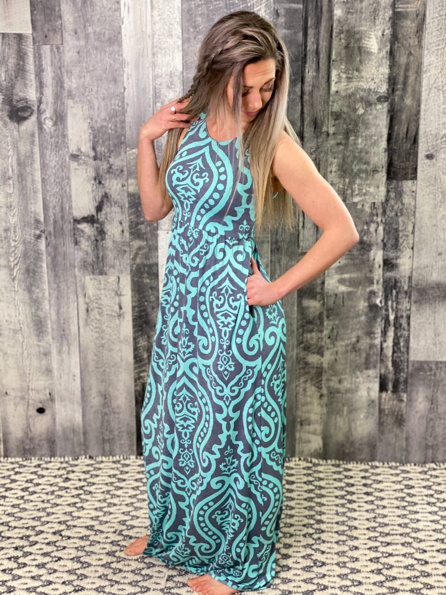 Mint and Grey Maxi Dress