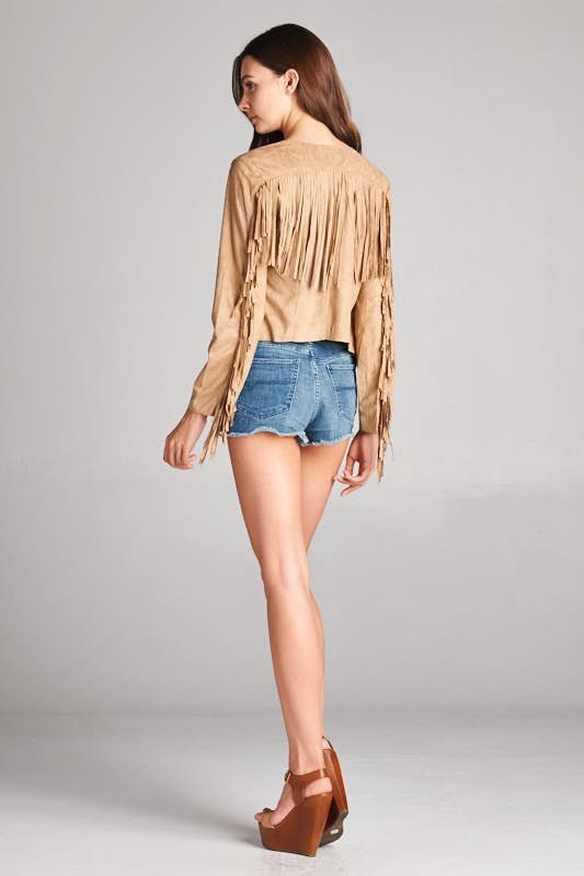 Western skies suede fringe cardigan 98728