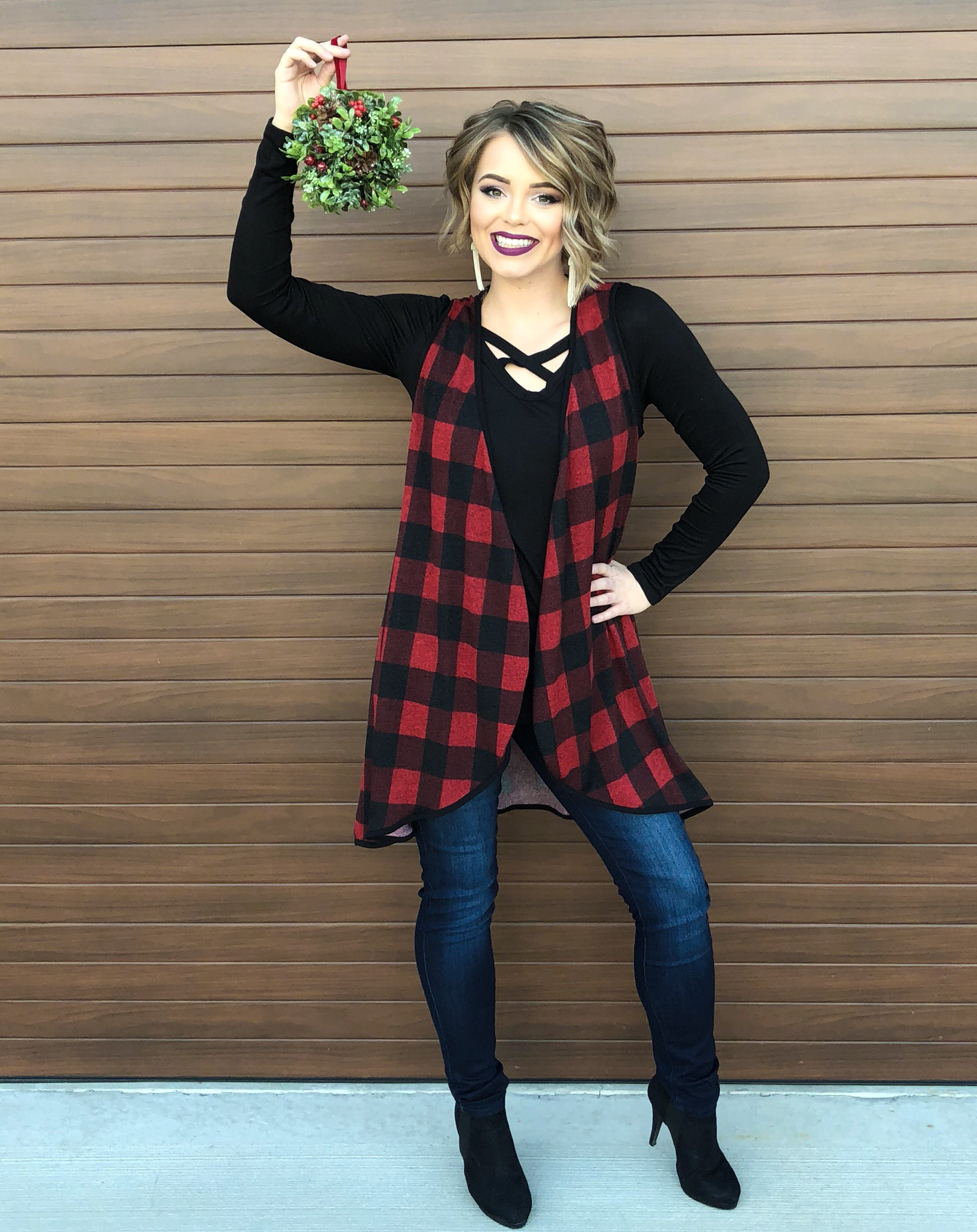 Wondering Winter Buffalo Plaid Vest 99499