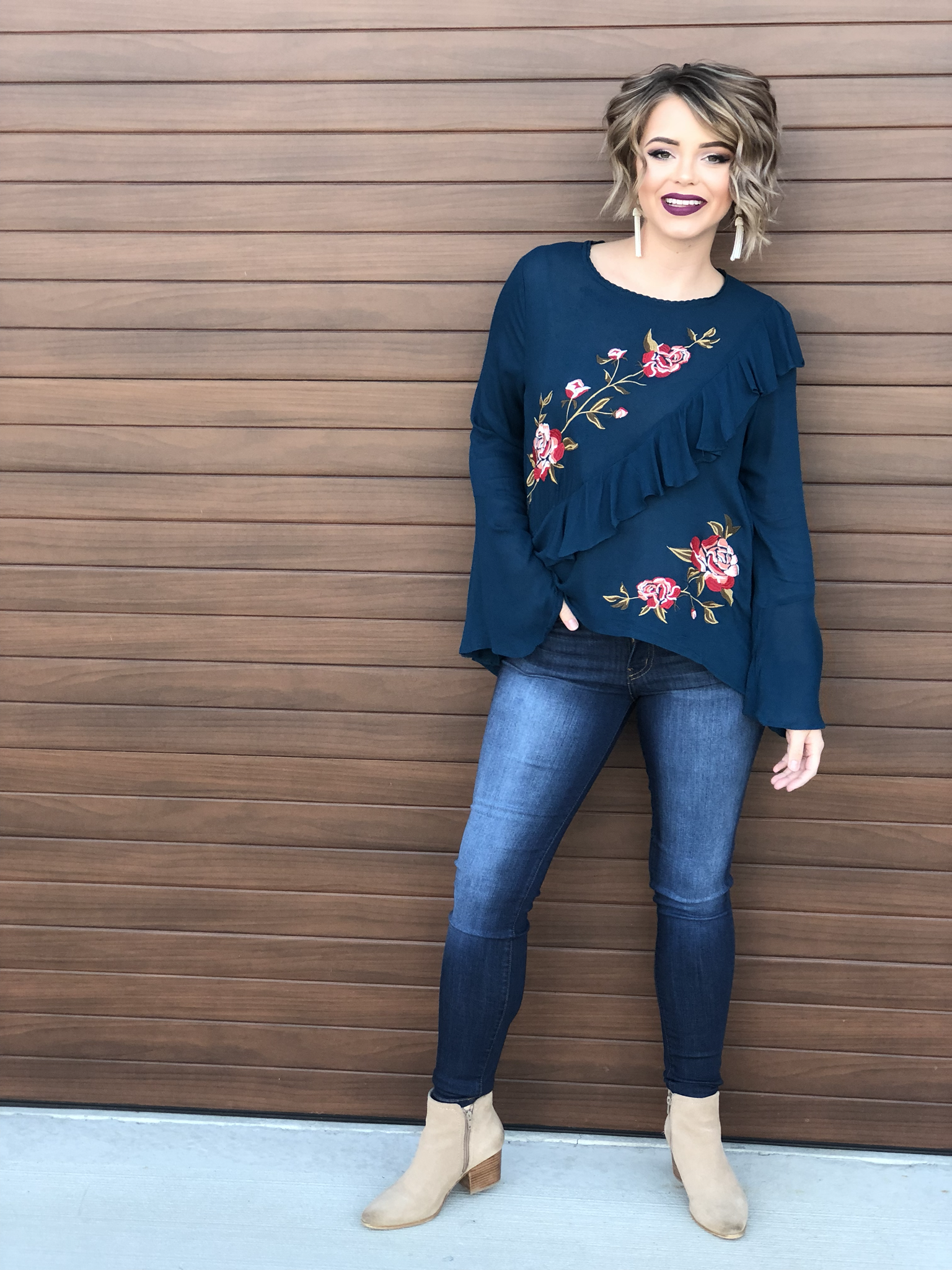The Alix Embroidered Ruffle Top 99601