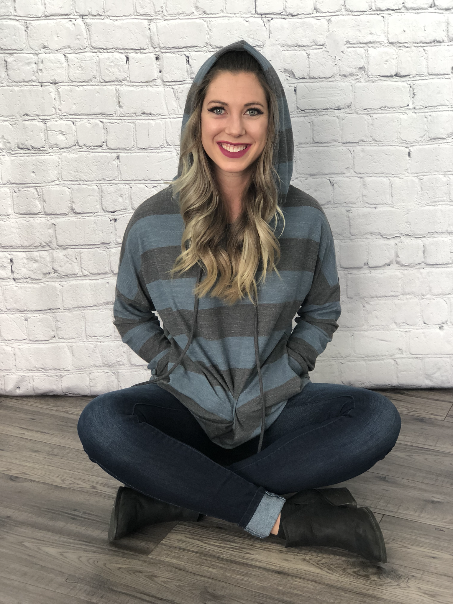 Teal Striped Hooded Sweatshirt 99797