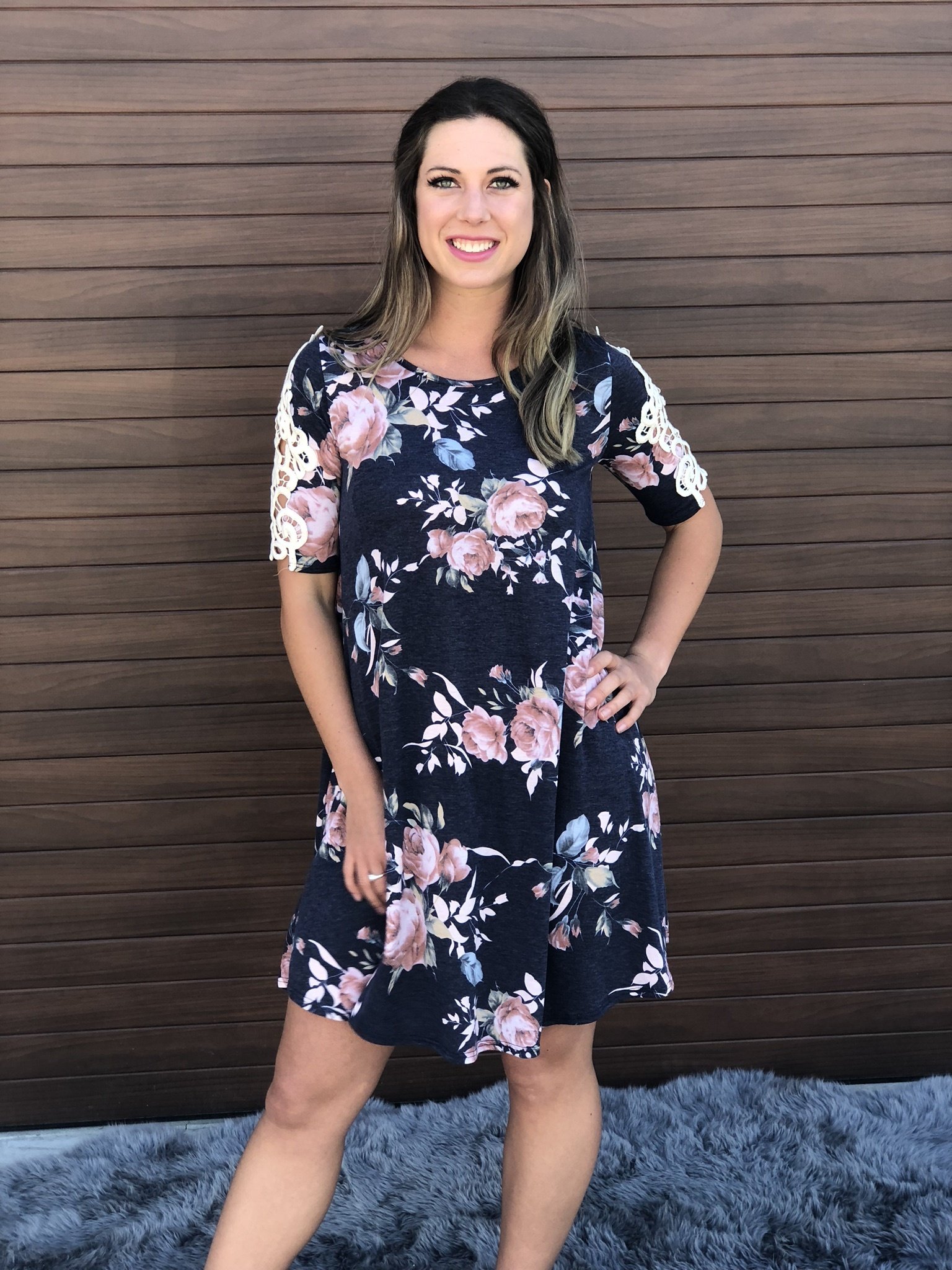 Elbow Crochet Floral Dress 9998727