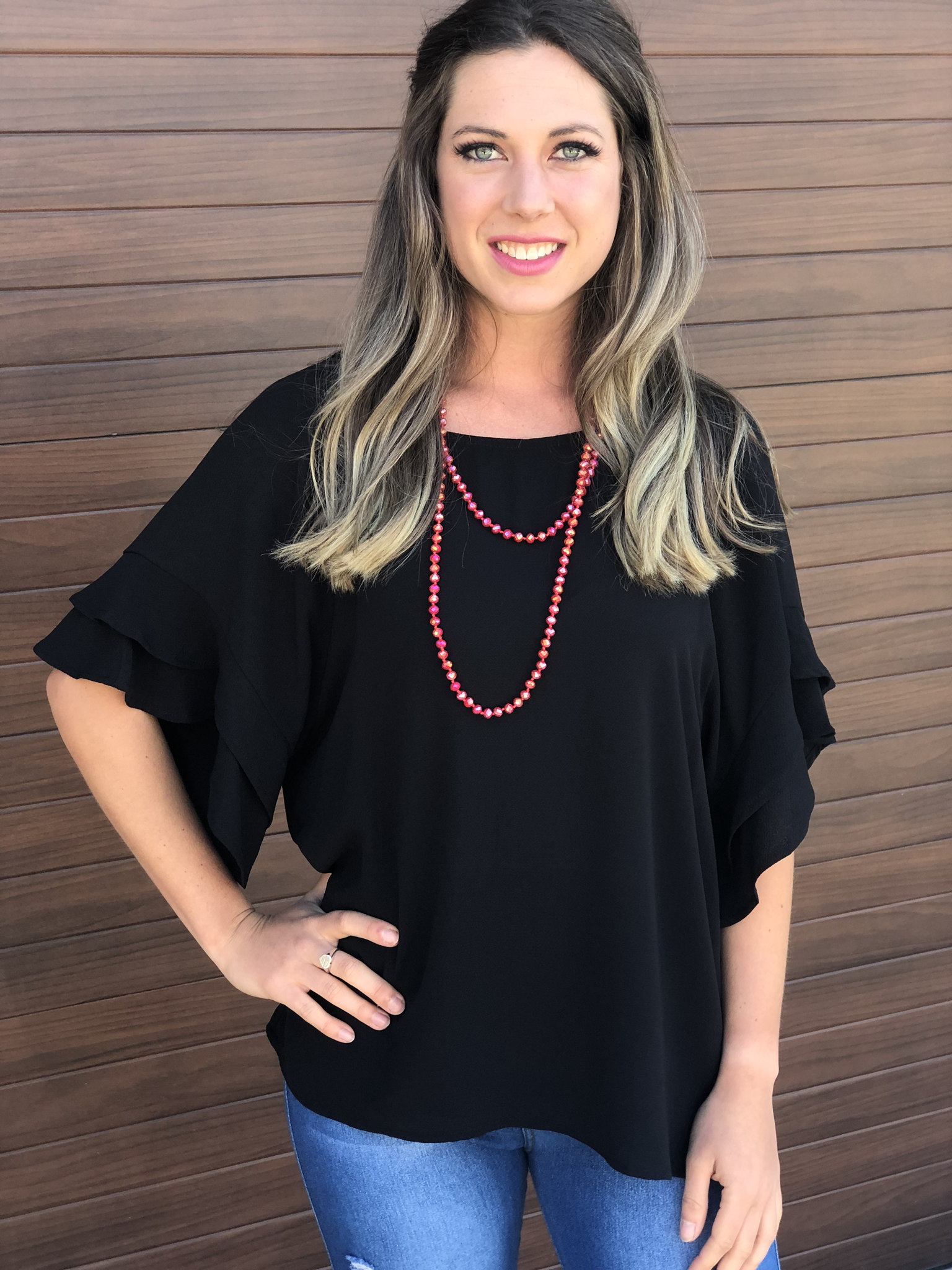 The Kelowna Shift Ruffle Top - Black 9998806