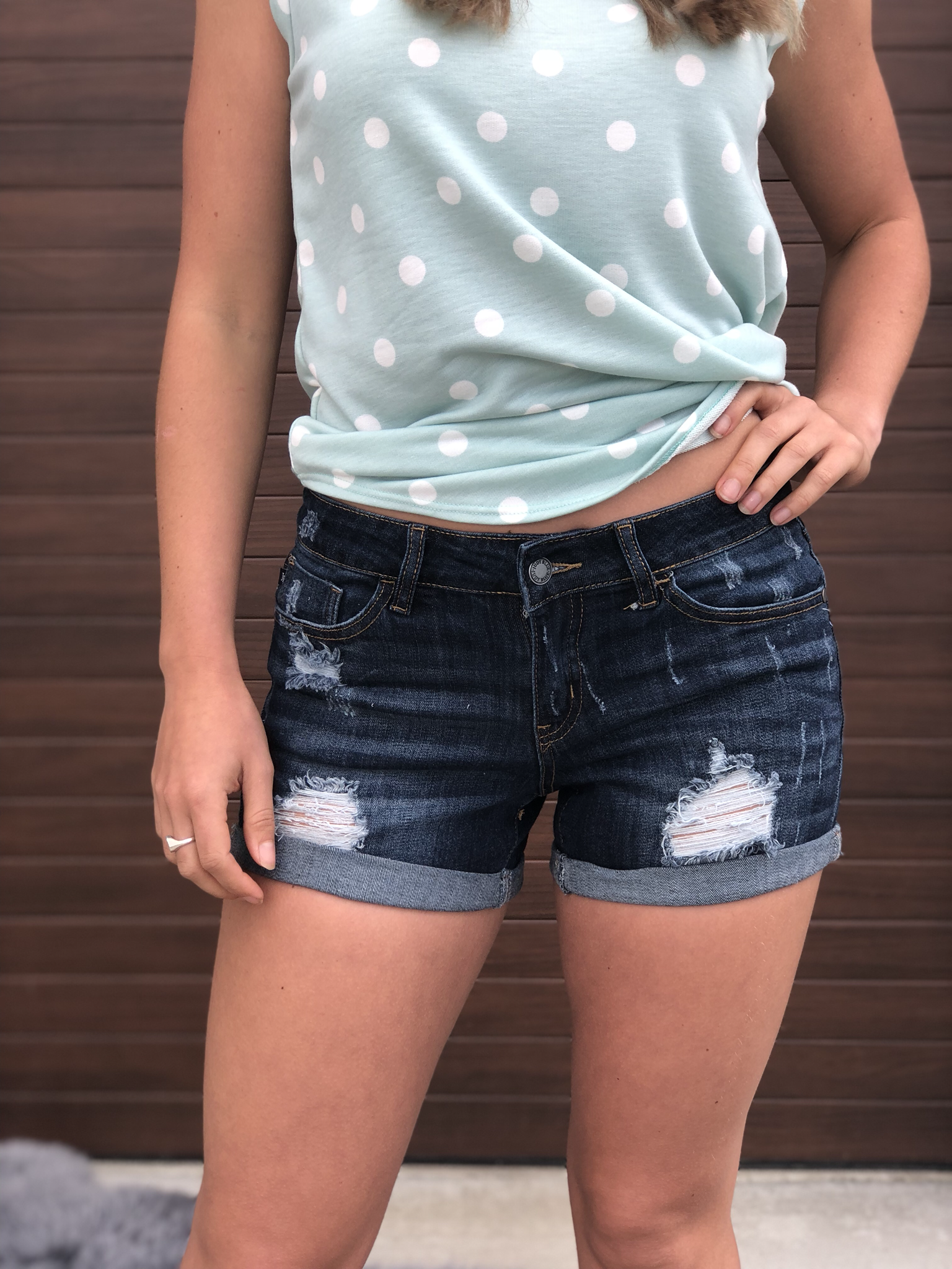 Distressed Denim Shorts - dark wash 9998920