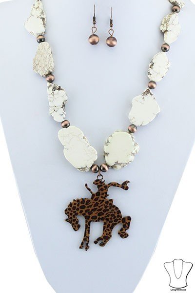Stone Slab Cowboy Necklace and earring set - 2 colours