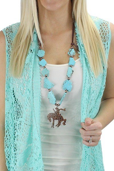 Stone Slab Cowboy Necklace and earring set - 2 colours